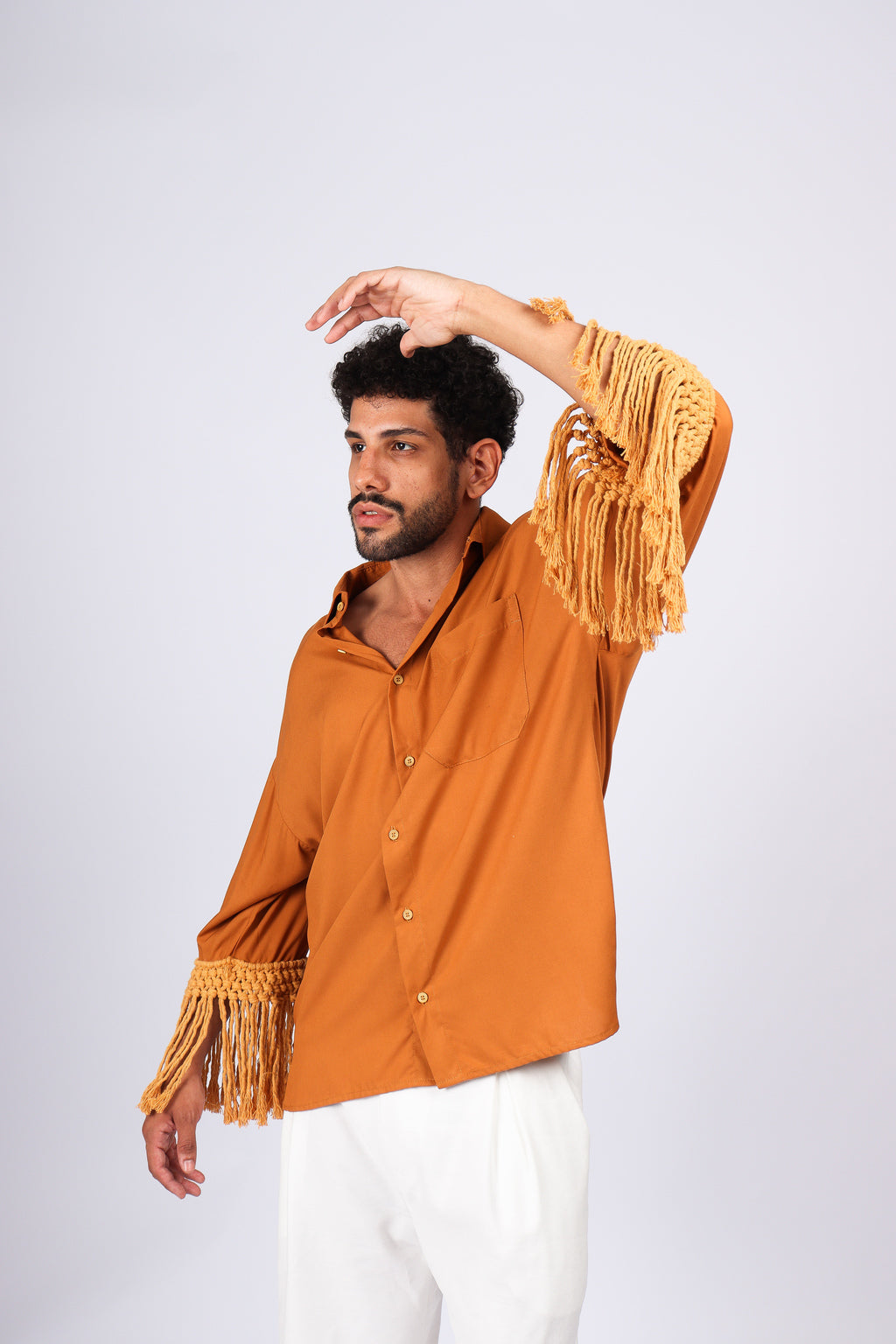 Camisa Franjas Oversized Marrom