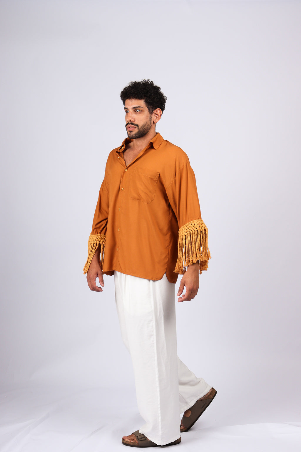 Camisa Franjas Oversized Marrom
