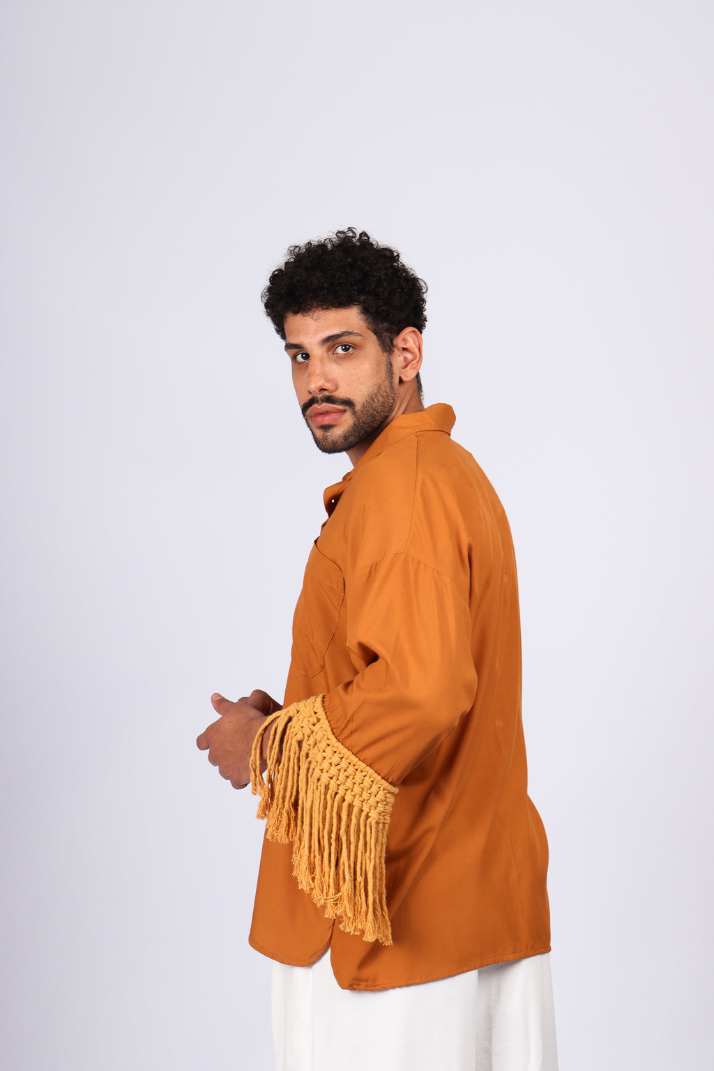 Camisa Franjas Oversized Marrom