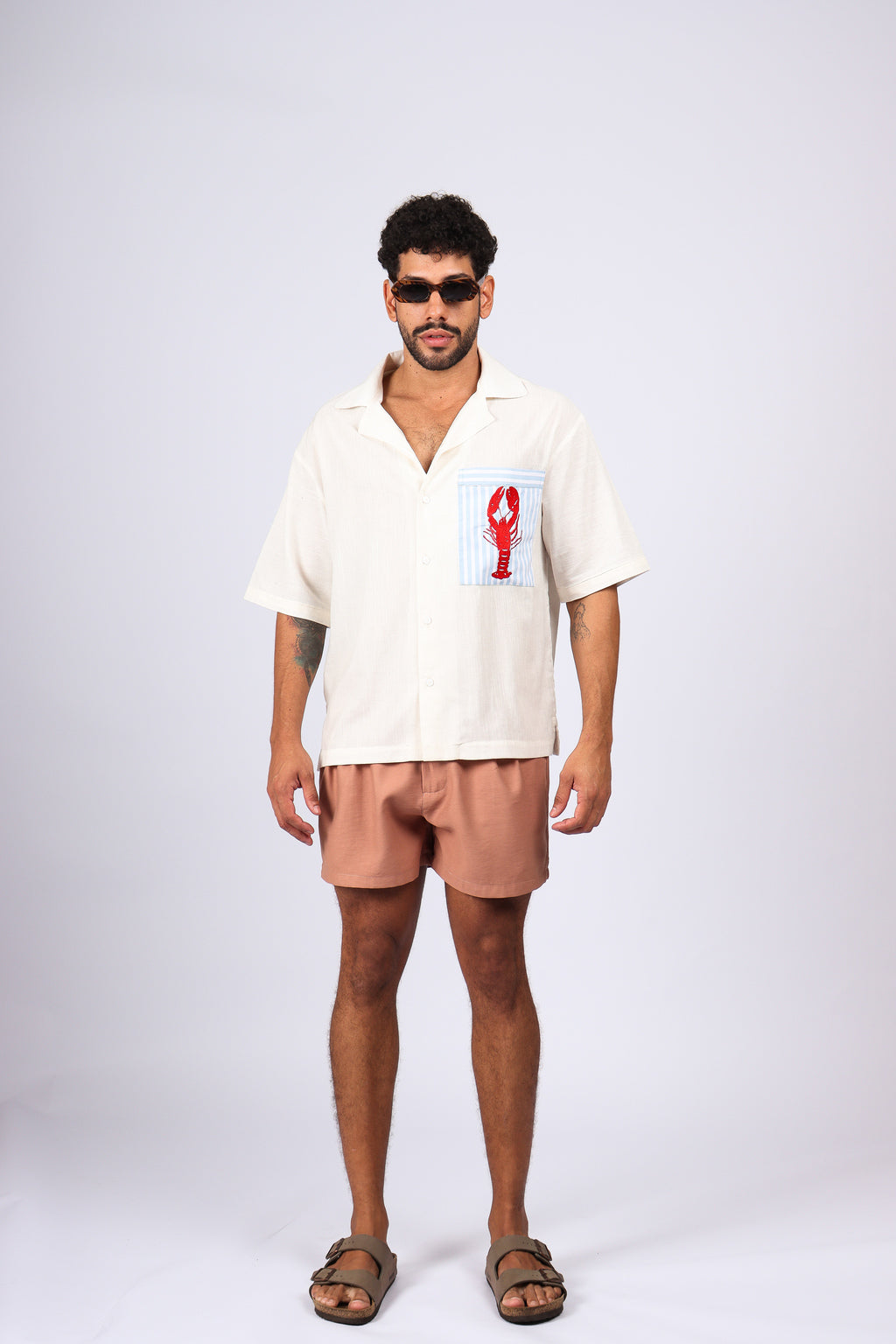 Camisa Linho Bolso Lagosta Bordado Off White