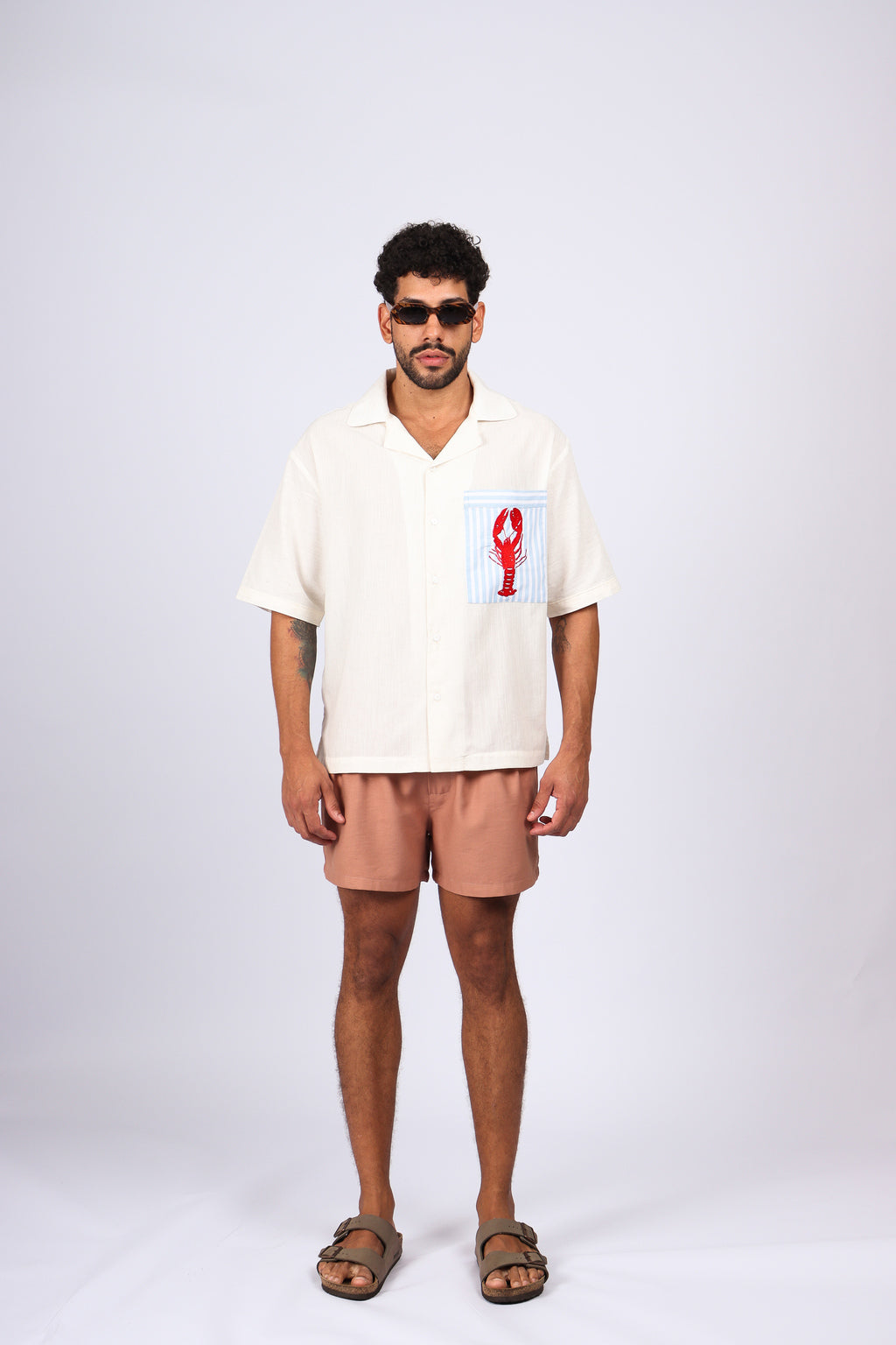 Camisa Linho Bolso Lagosta Bordado Off White