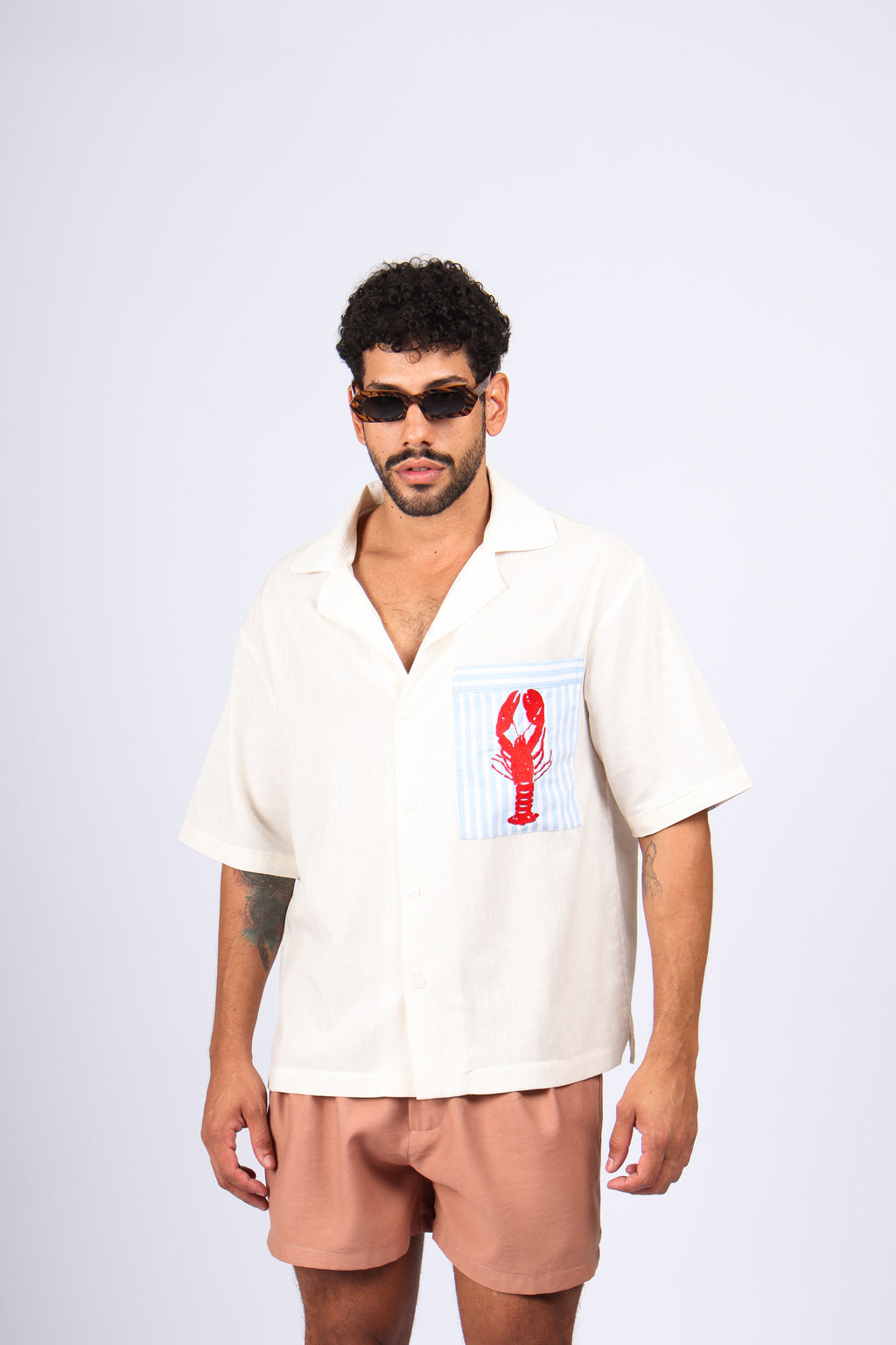Camisa Linho Bolso Lagosta Bordado Off White