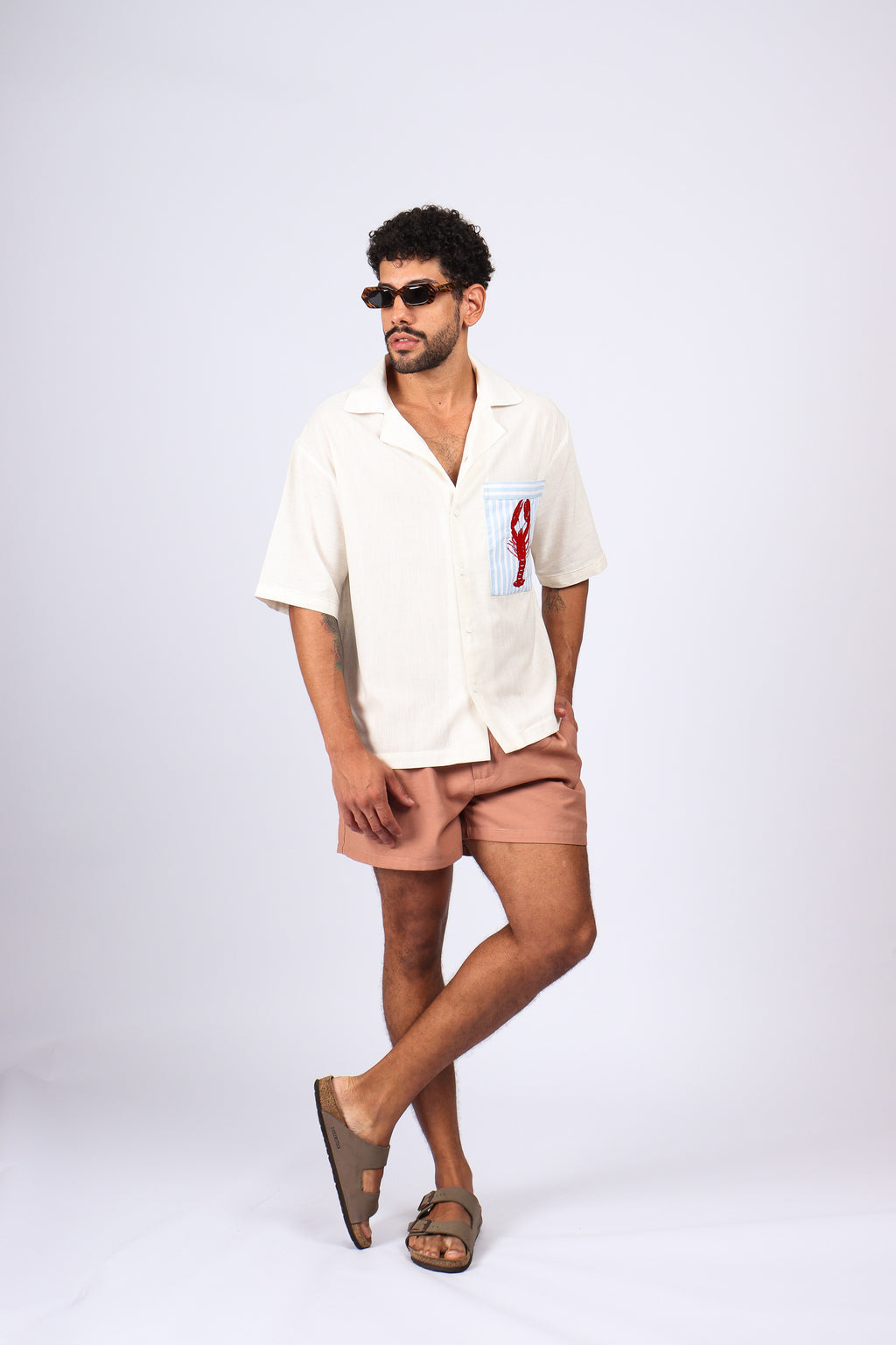 Camisa Linho Bolso Lagosta Bordado Off White