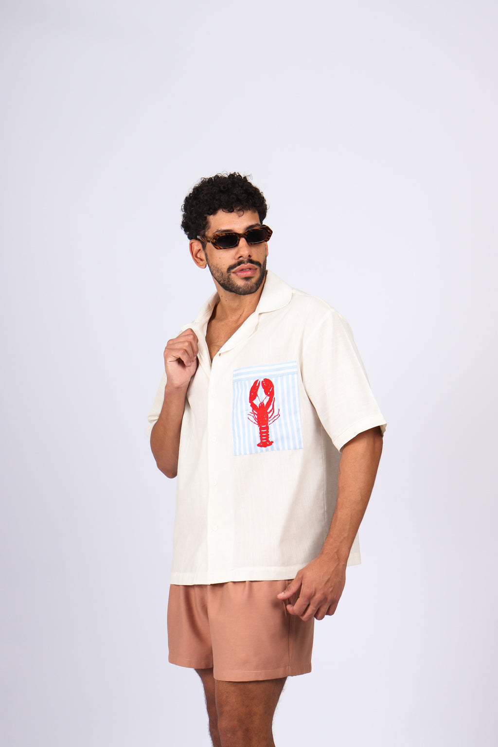 Camisa Linho Bolso Lagosta Bordado Off White