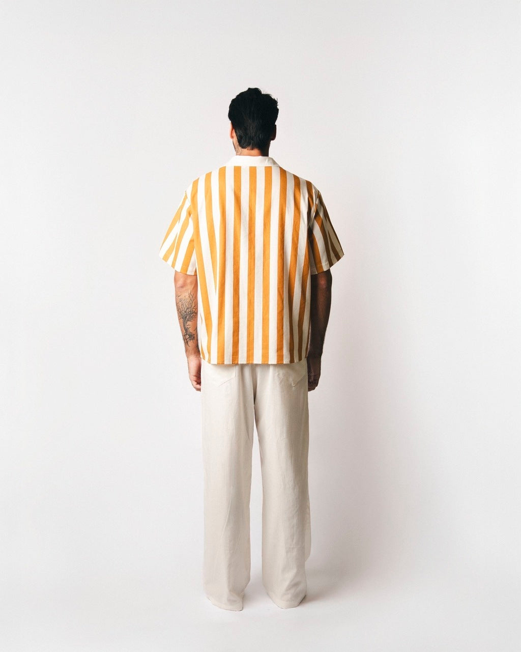 Camisa Linho Listras Amarela