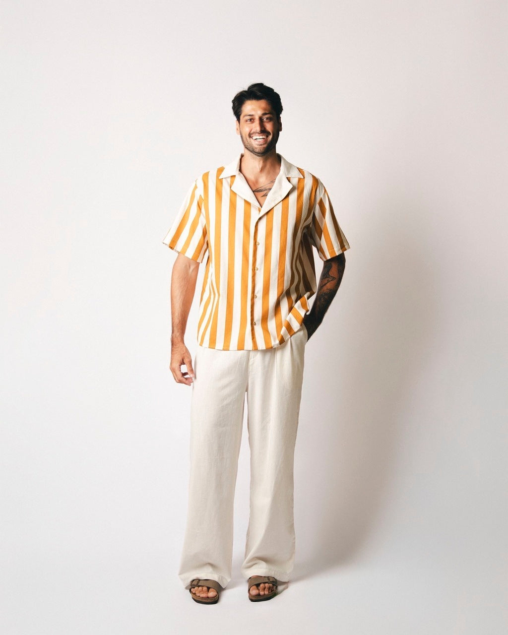 Camisa Linho Listras Amarela