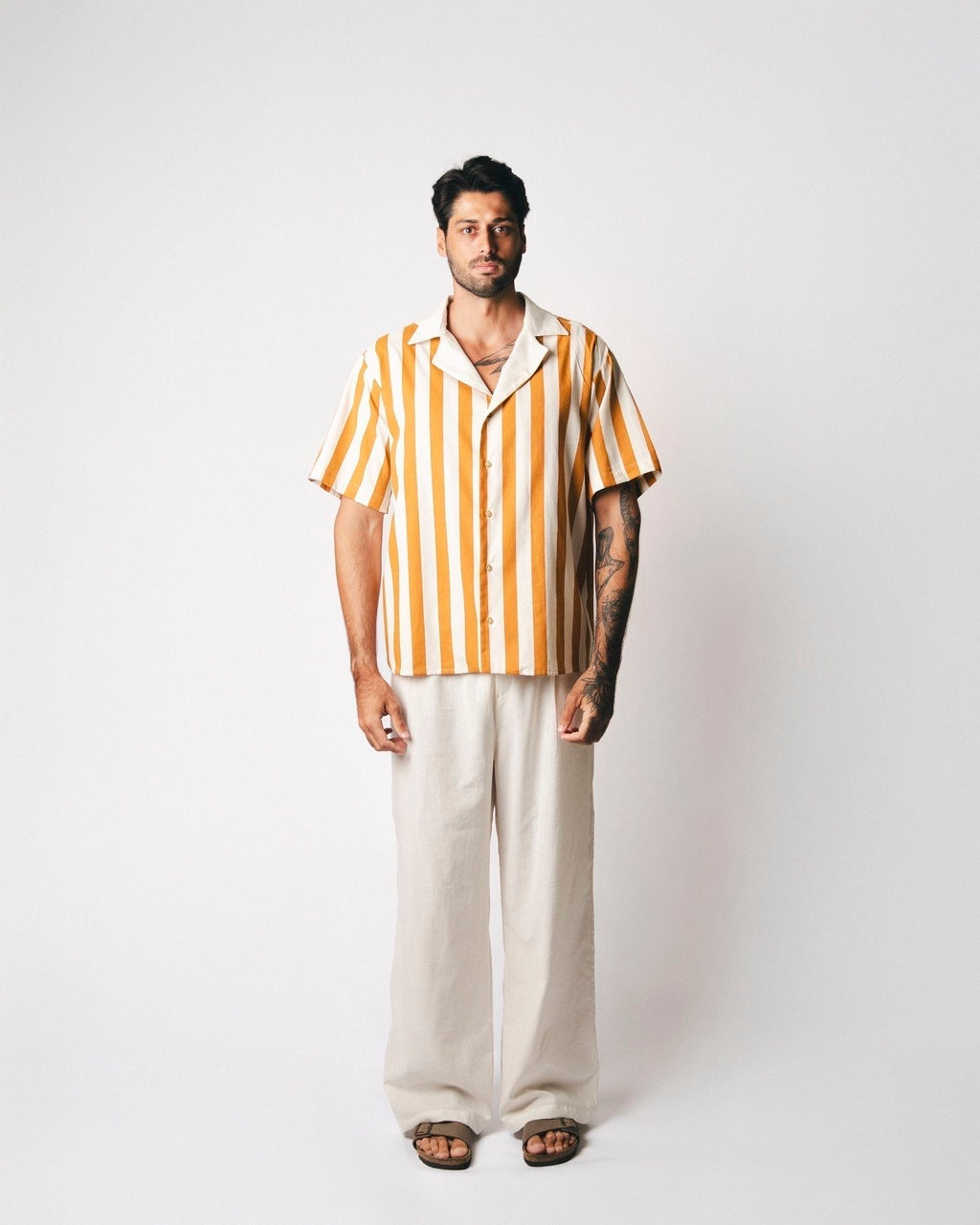 Camisa Linho Listras Amarela