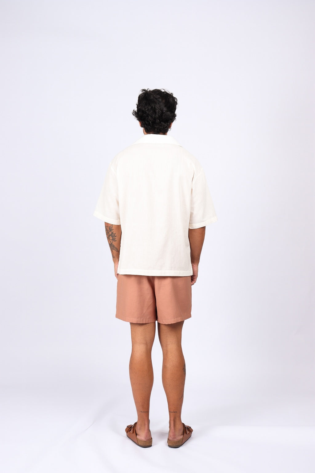 Camisa Linho Rosa Crochê Off White