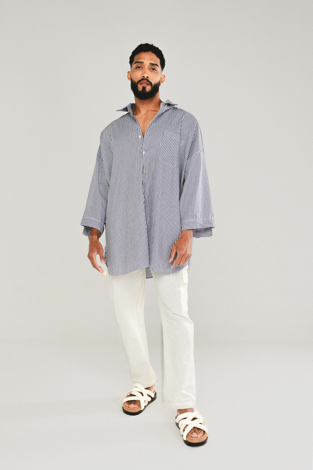 Camisa Listras Oversized Azul