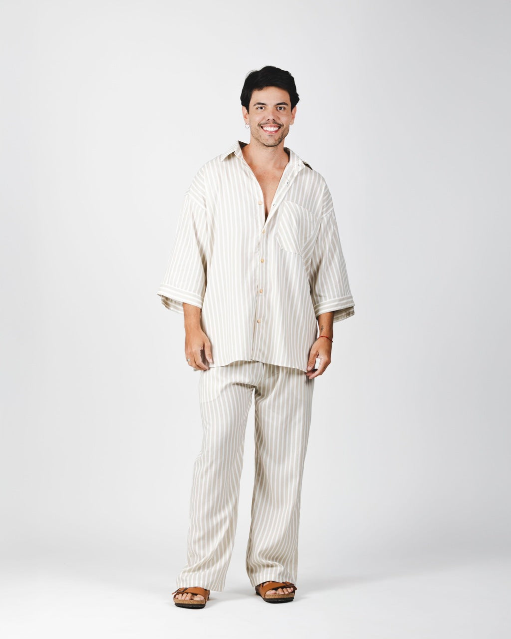 Camisa Listras Oversized Cinza