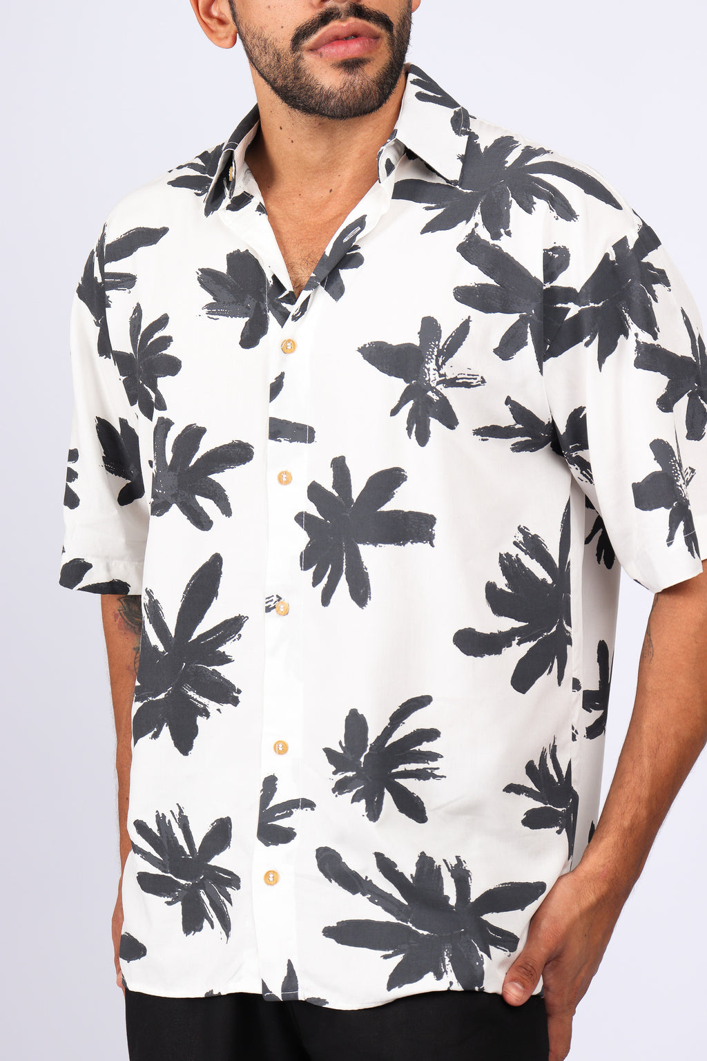 Camisa Over Estampada Flores Off White