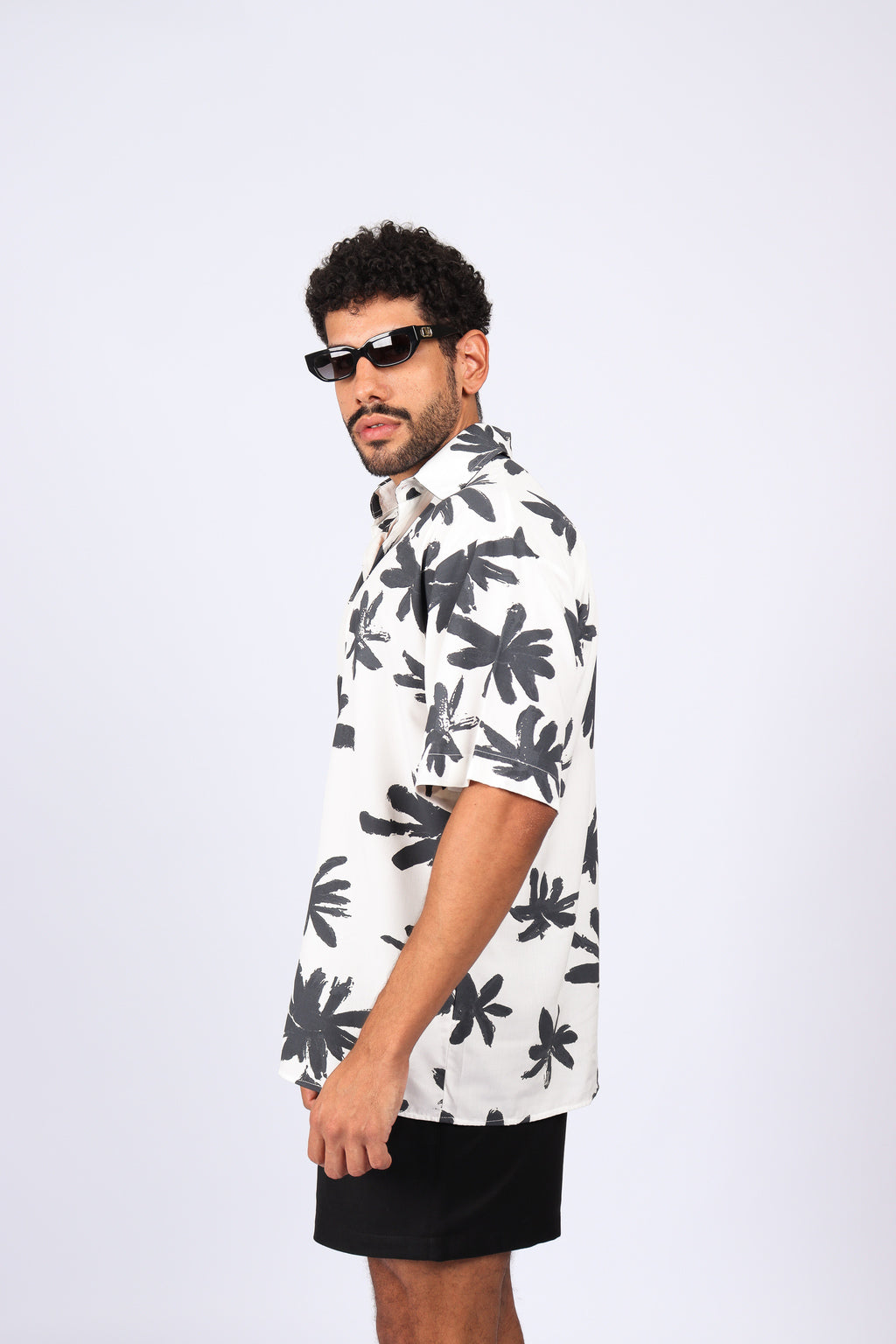 Camisa Over Estampada Flores Off White