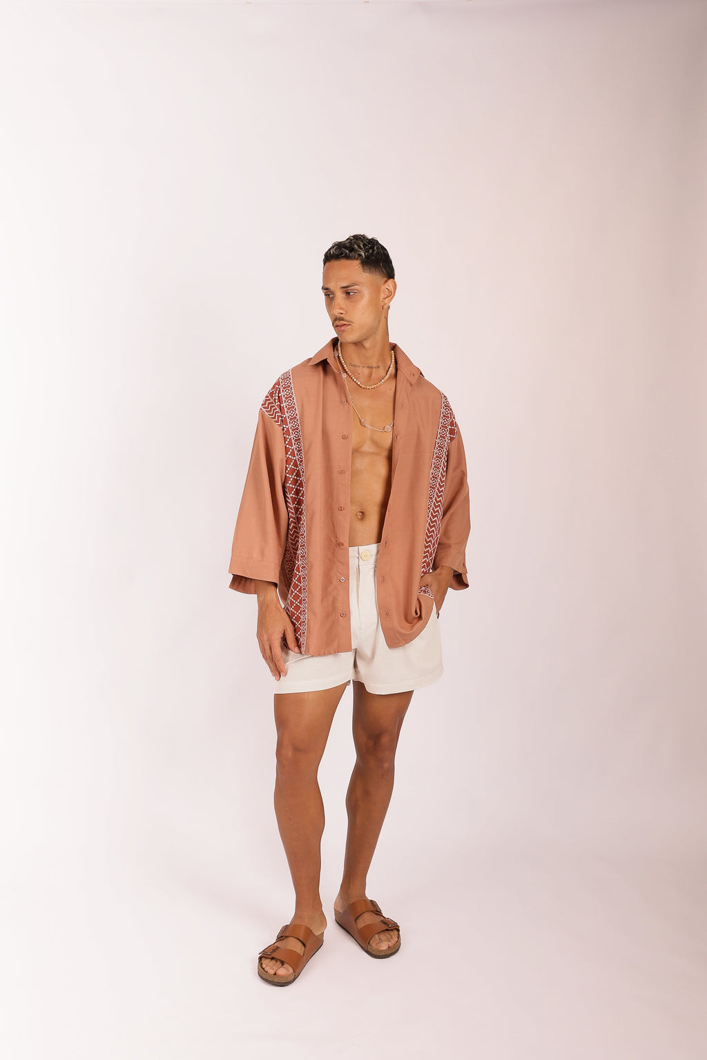 Camisa Oversize Bordado Terracota