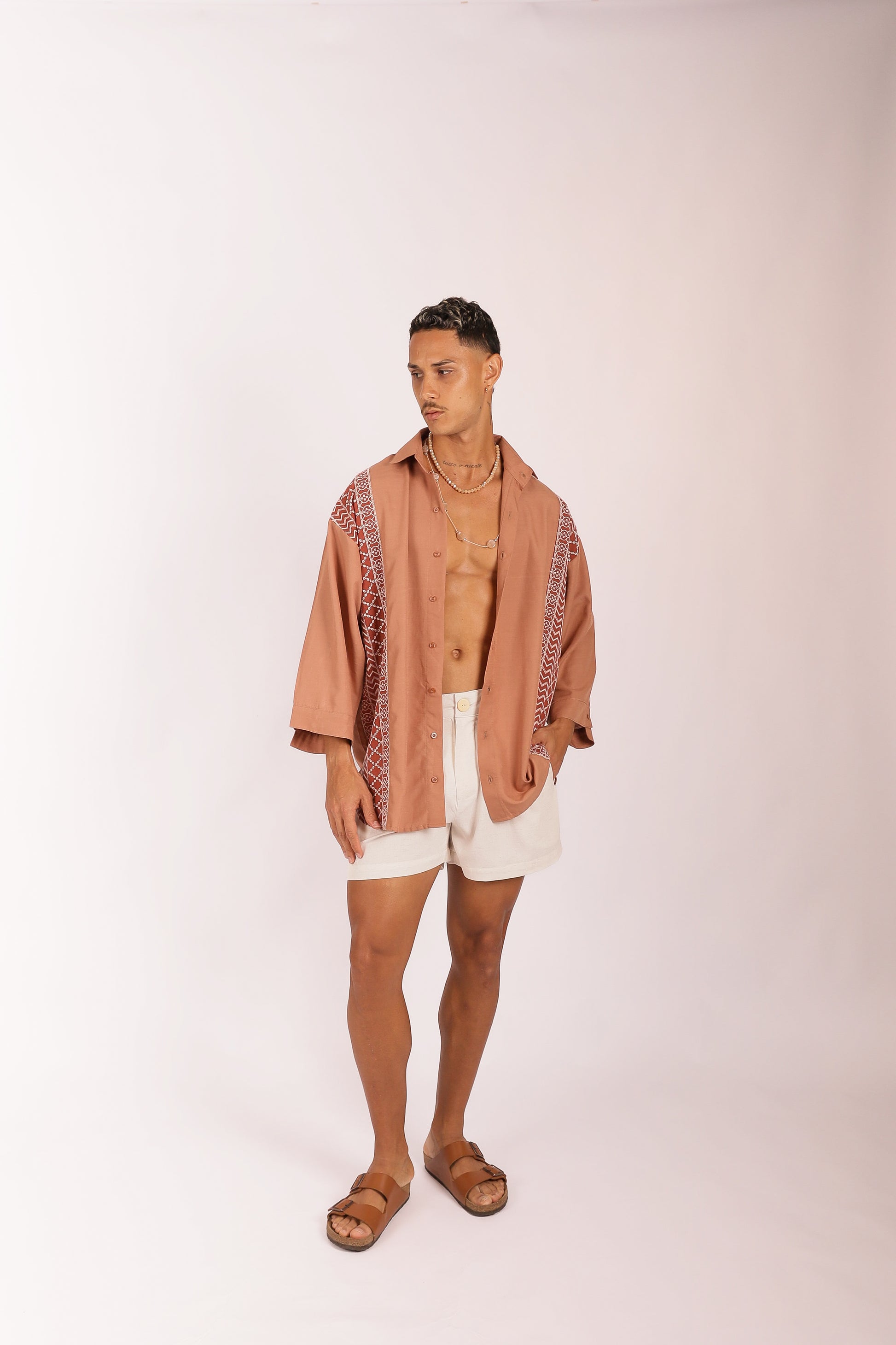 Camisa Oversize Bordado Terracota