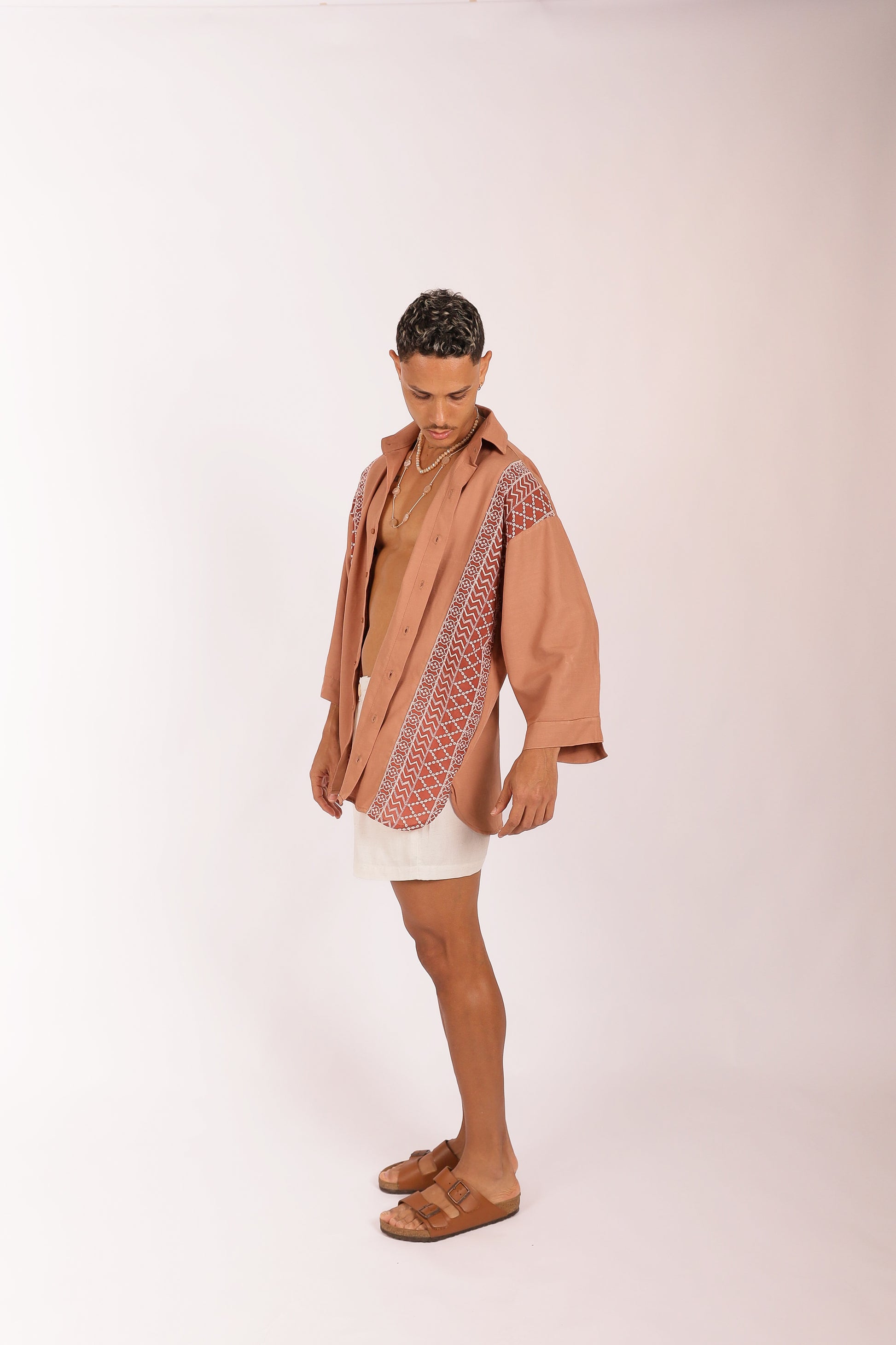 Camisa Oversize Bordado Terracota