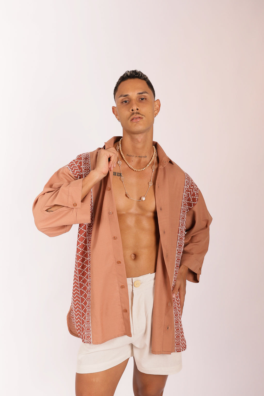 Camisa Oversize Bordado Terracota