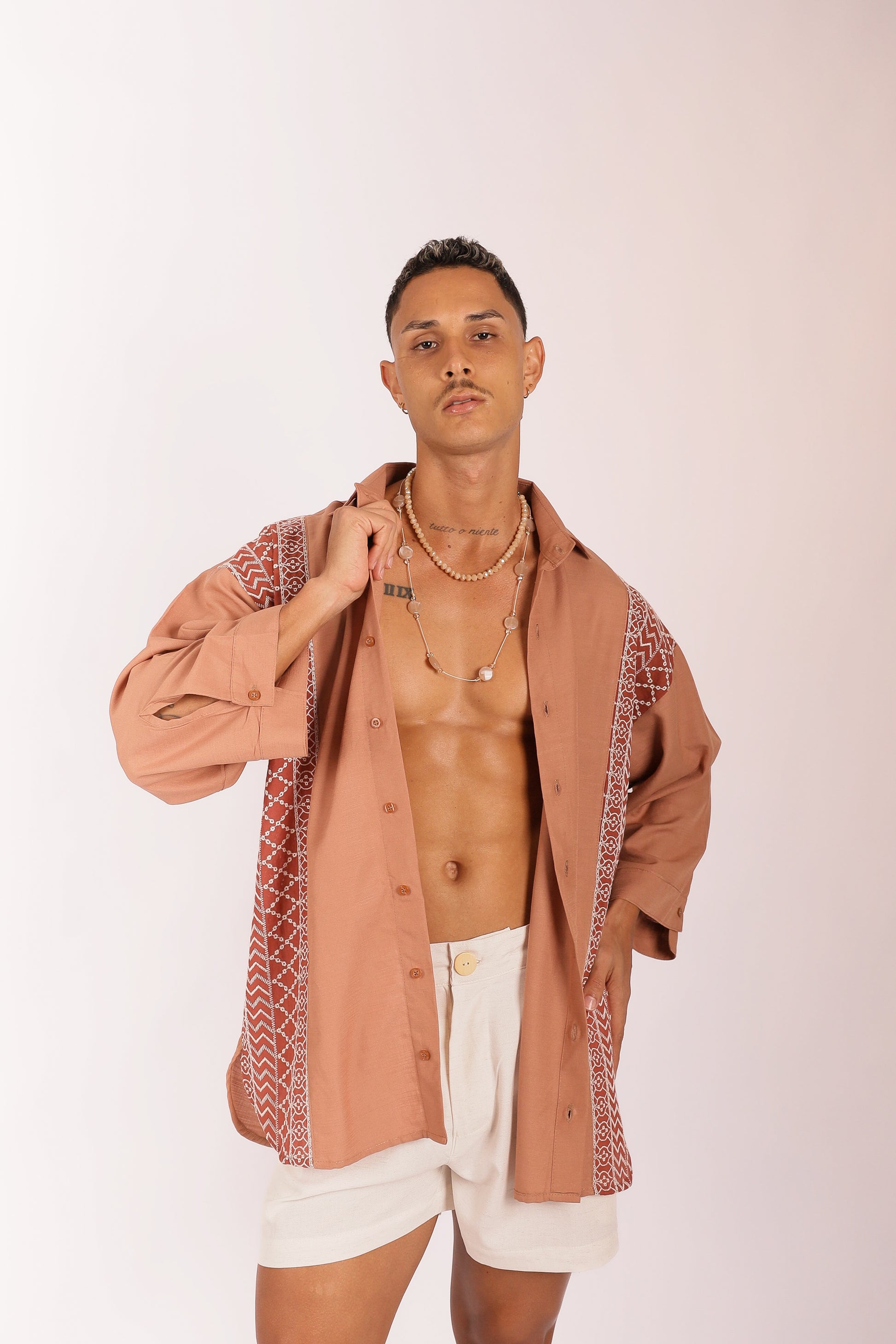 Camisa Oversize Bordado Terracota