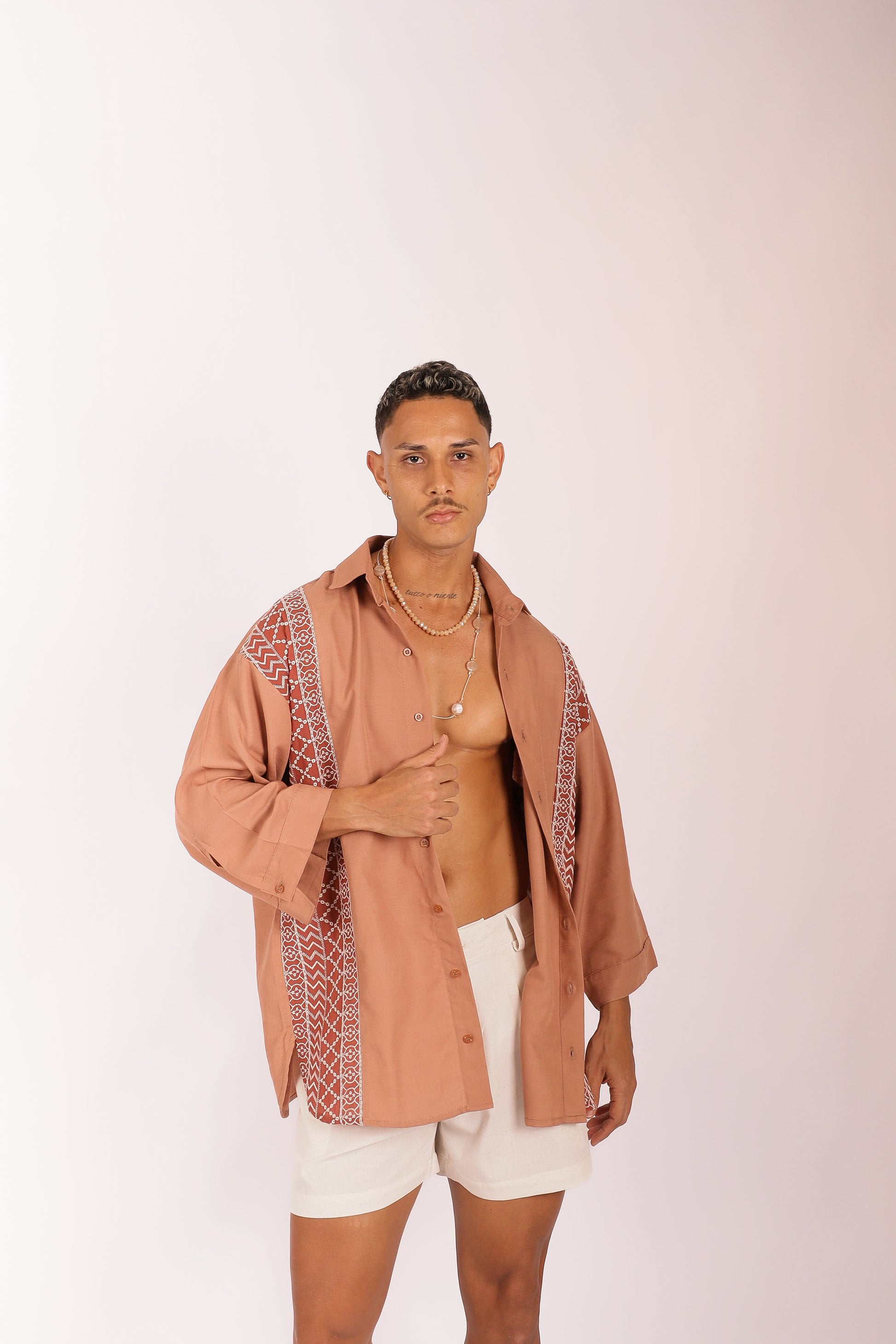 Camisa Oversize Bordado Terracota