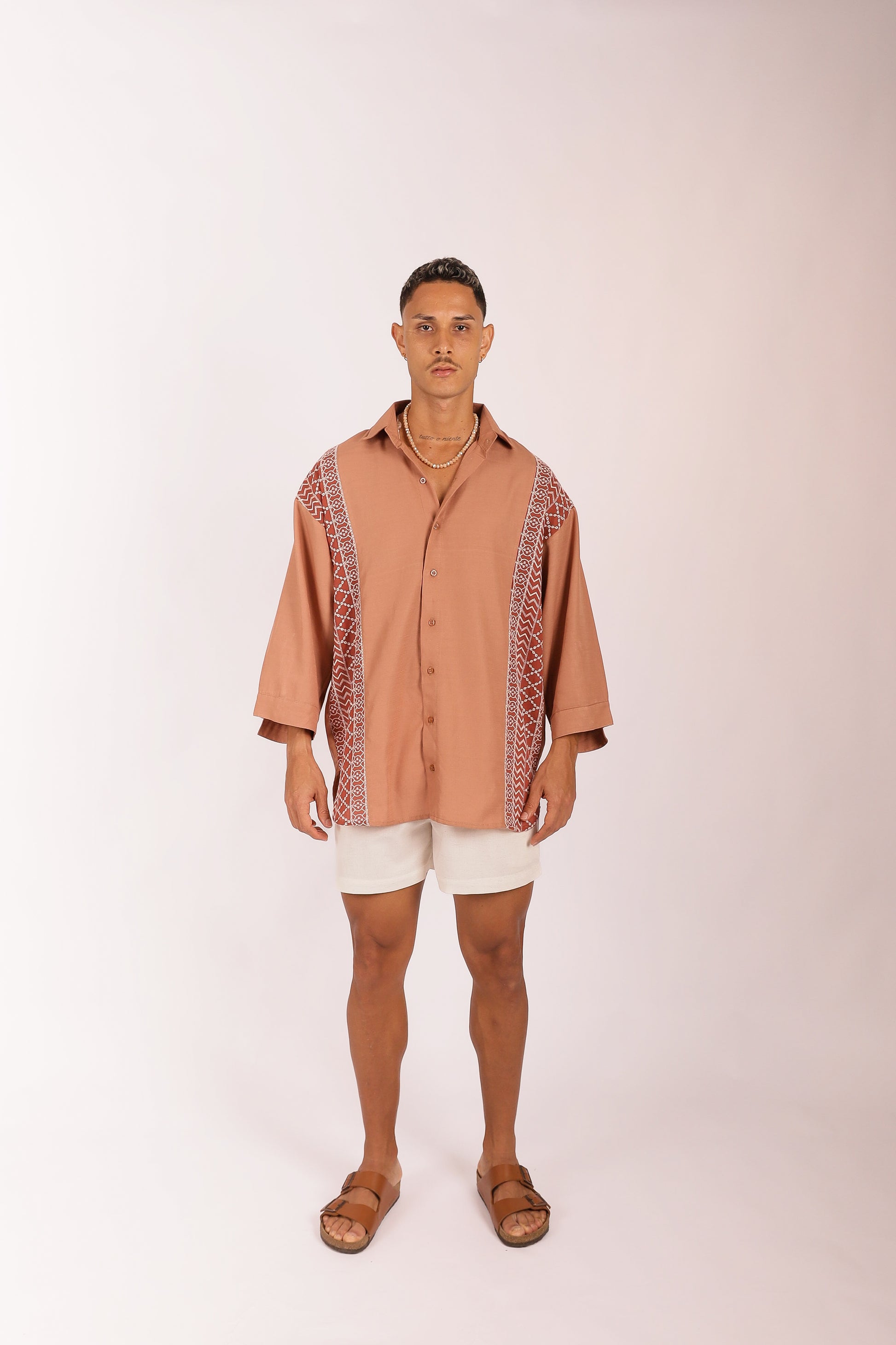 Camisa Oversize Bordado Terracota