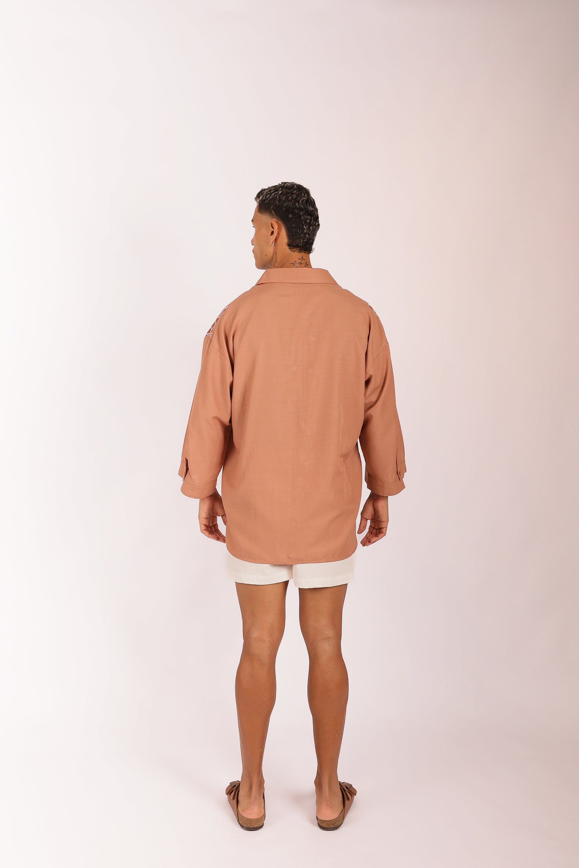 Camisa Oversize Bordado Terracota