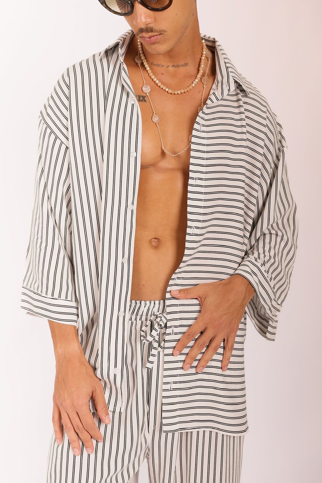 Camisa Oversized de Listras Branca