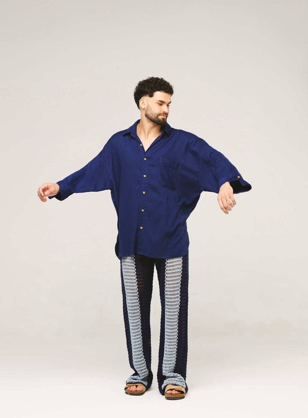 Camisa Oversized Viscose Azul Marinho