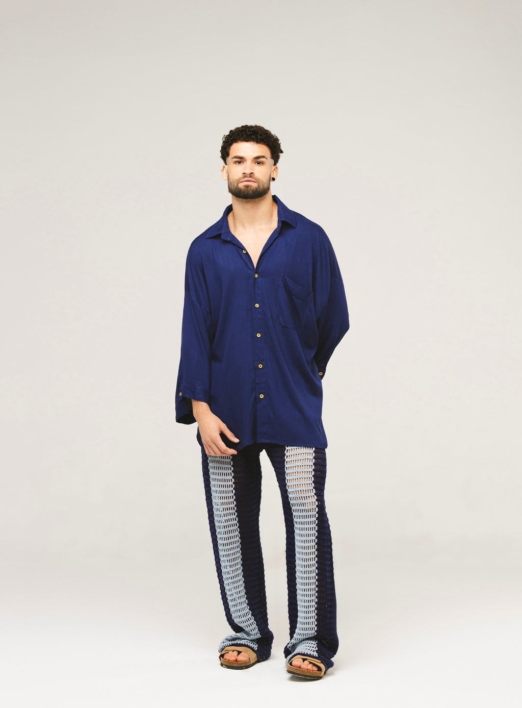 Camisa Oversized Viscose Azul Marinho