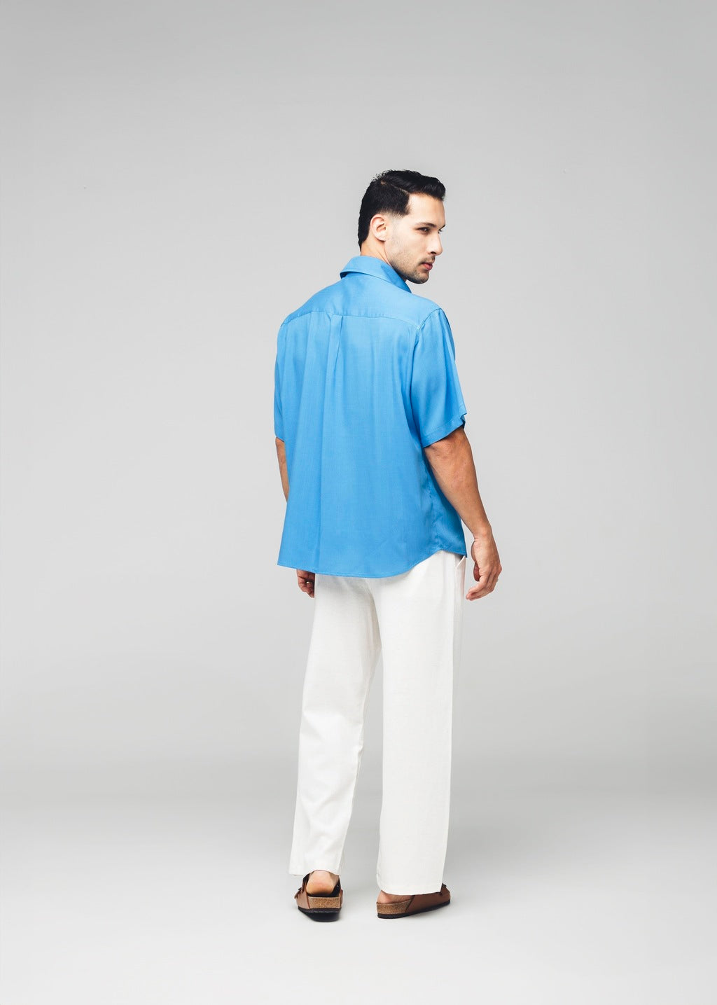 Camisa Plissada Viscose Azul