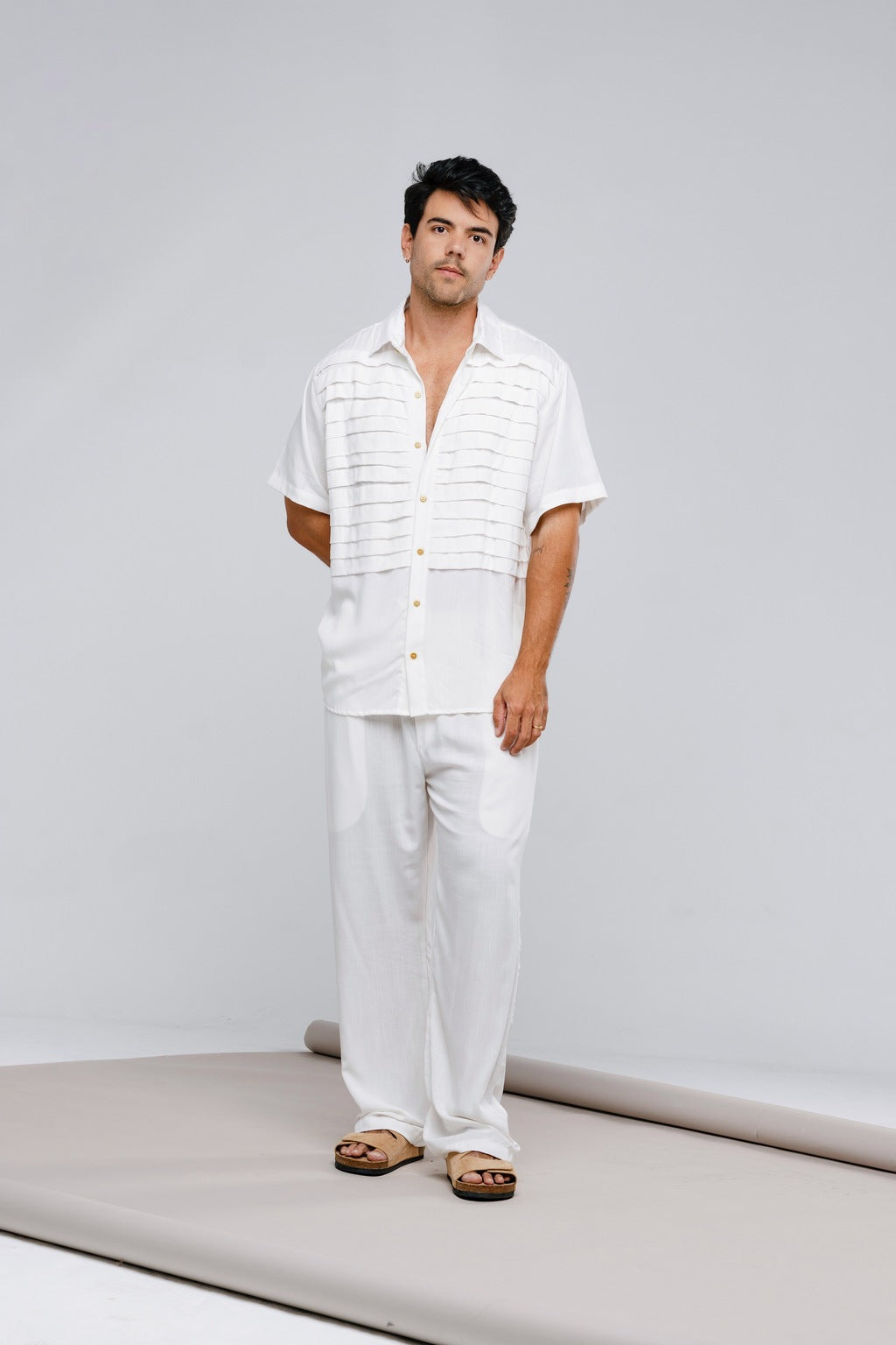 Camisa Pregas Viscose Off White