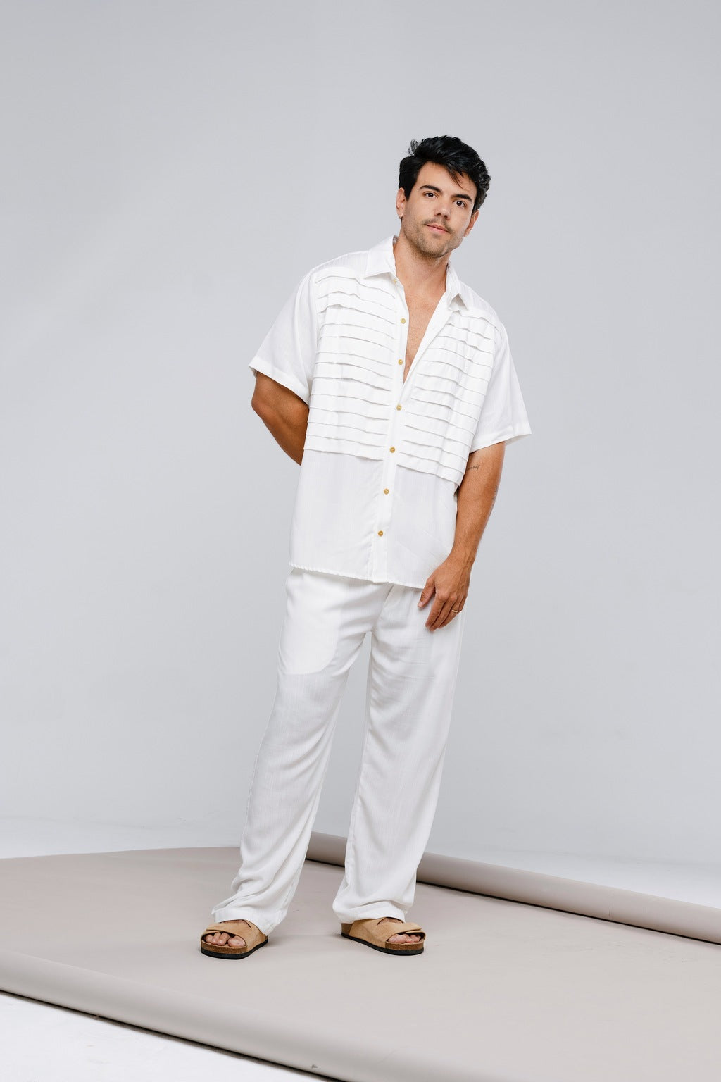 Camisa Pregas Viscose Off White