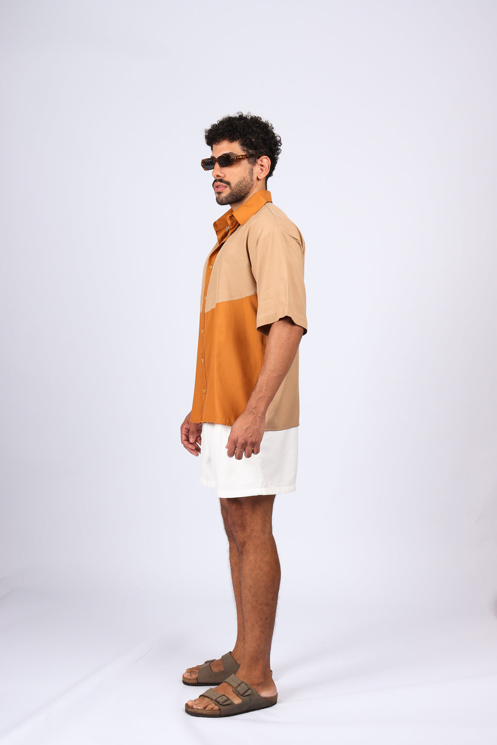 Camisa Recorte Marrom e Bege