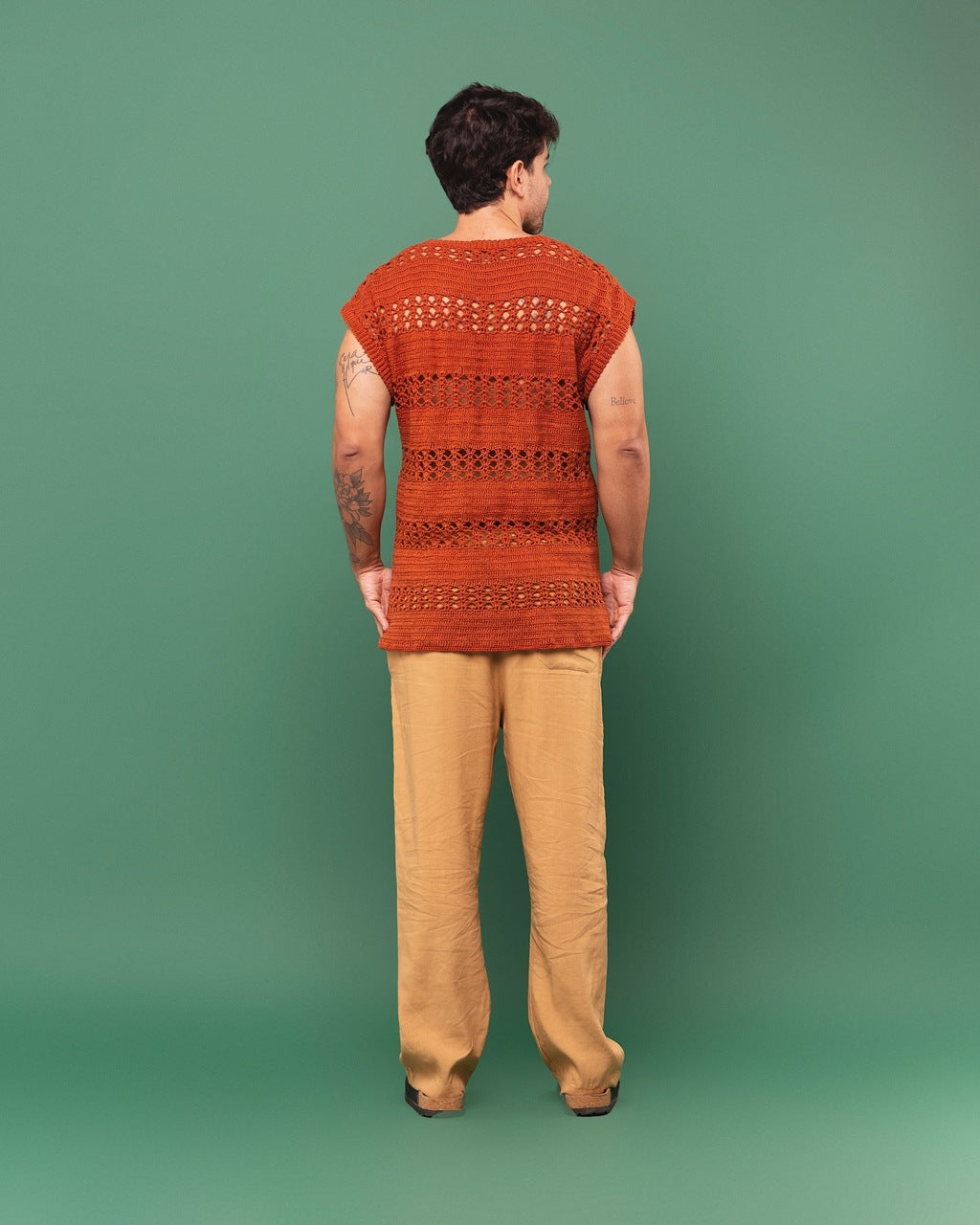 Camisa Regata Crochê Marrom