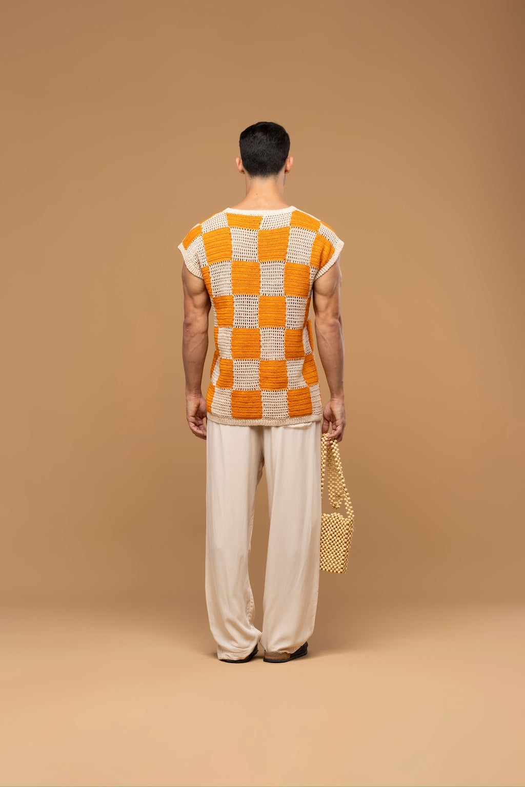Camisa Regata Crochê Xadrez Laranja