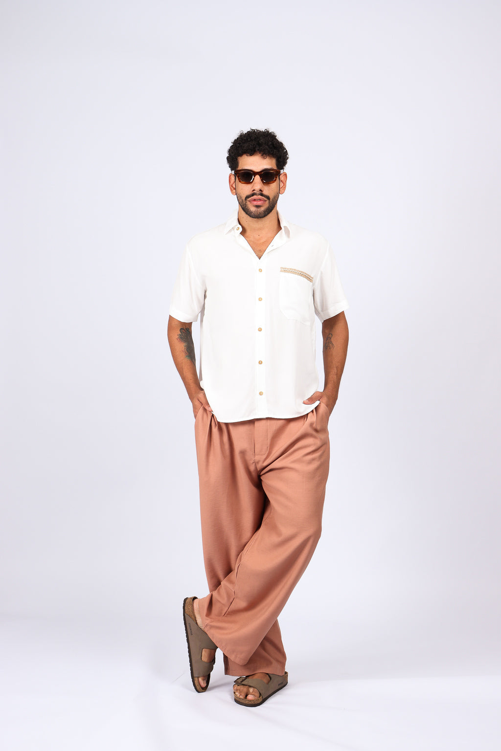 Camisa Viscose Bolso Detalhes Off White