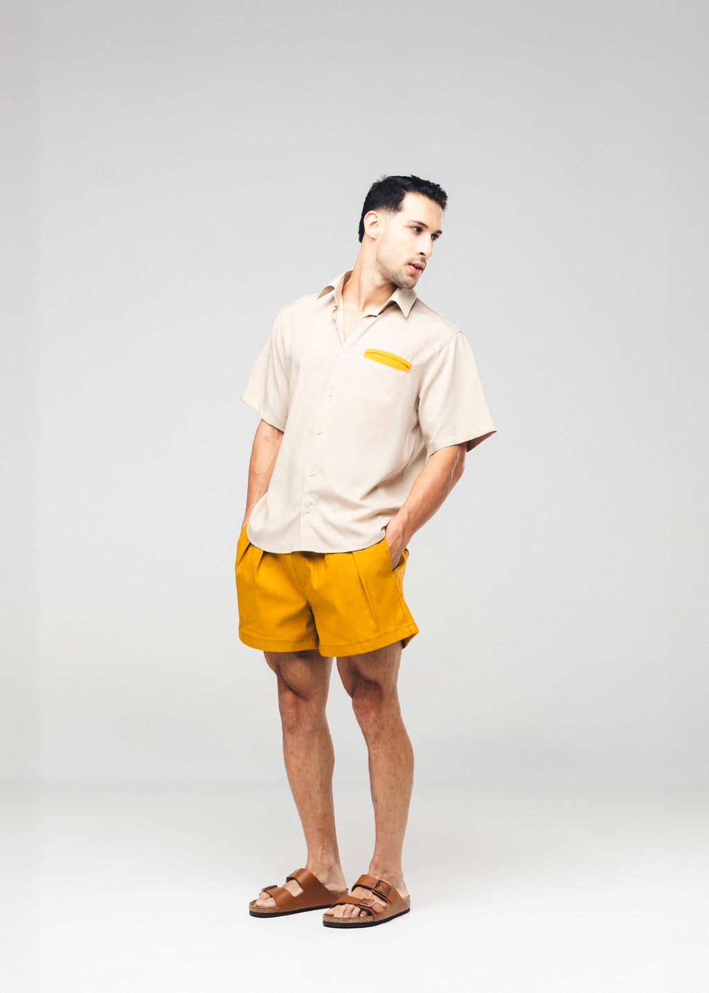 Camisa Viscose Bolso Embutido Bege