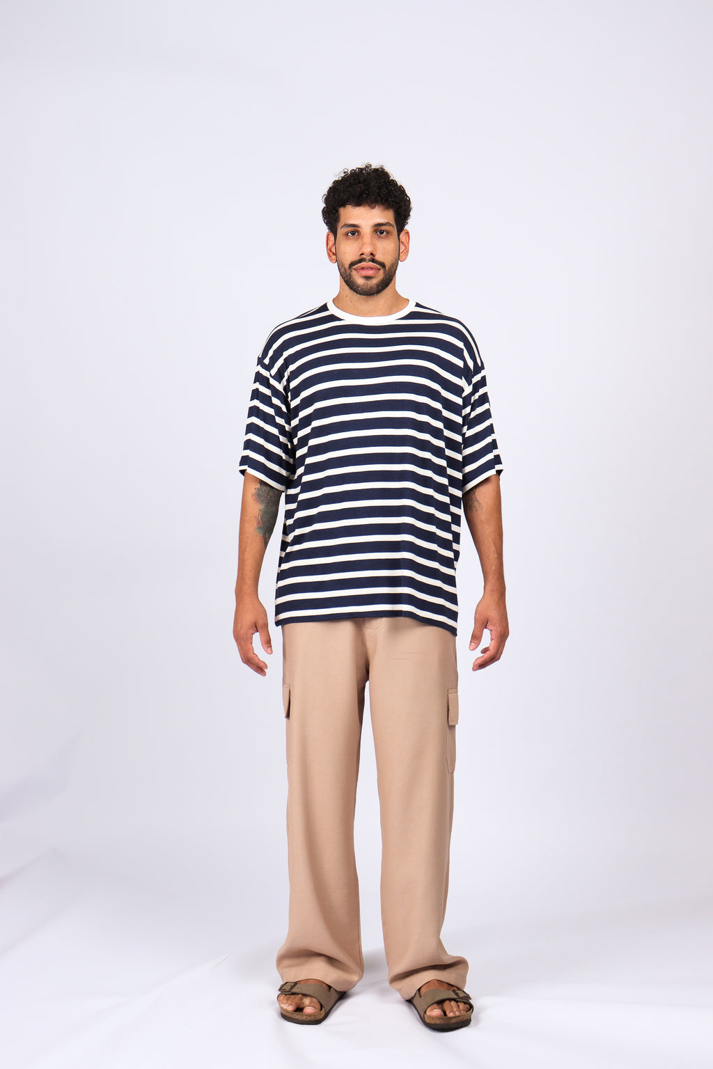 T-Shirt Over Listras Azul Marinho