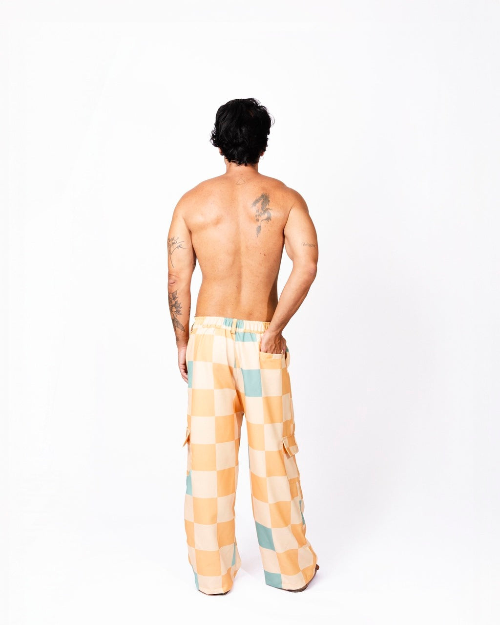 Calça Cargo Xadrez Amarela