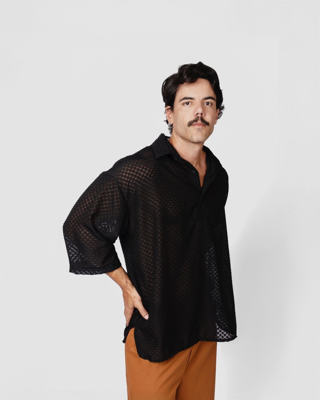 Camisa Ampla Textura Preta