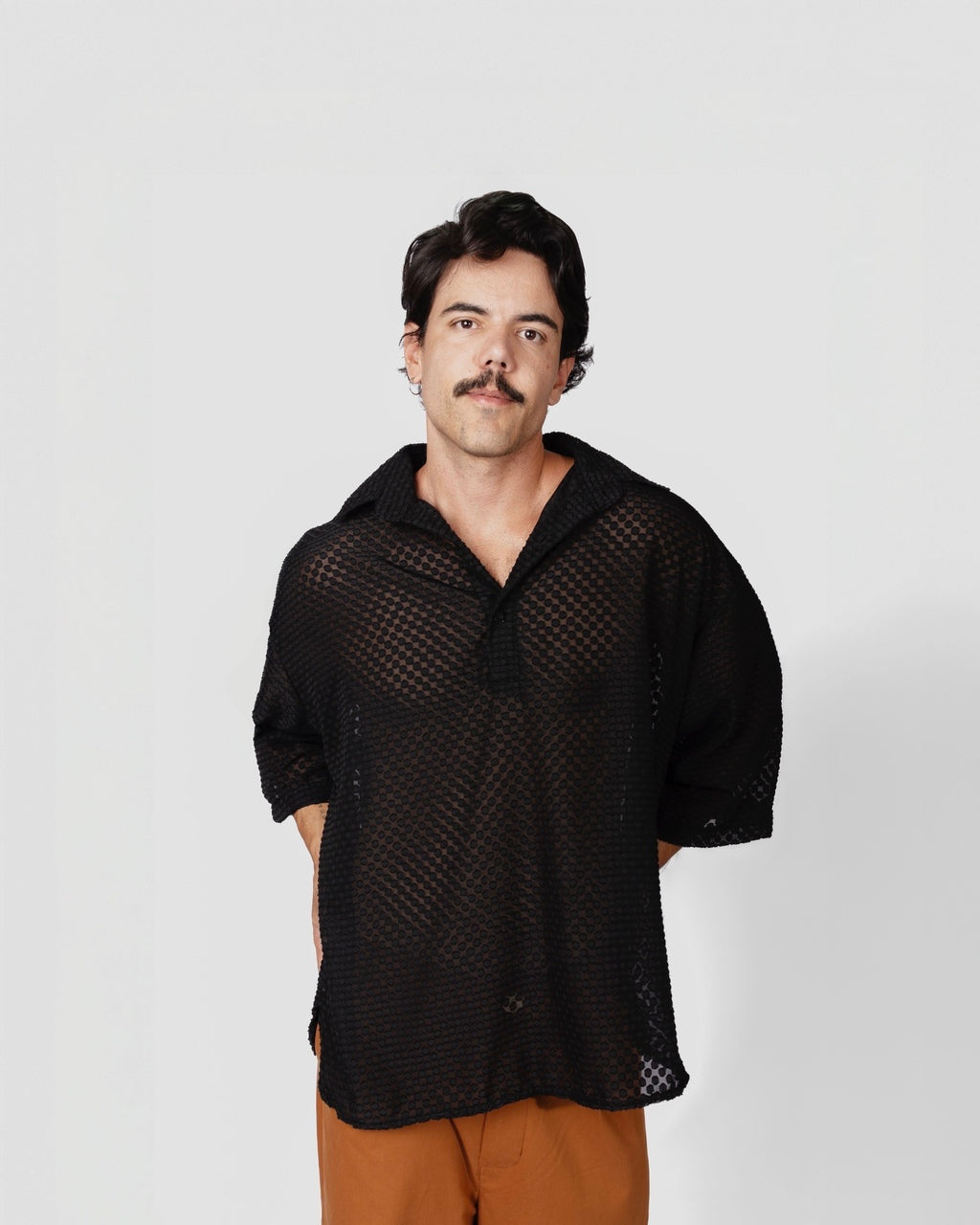 Camisa Ampla Textura Preta