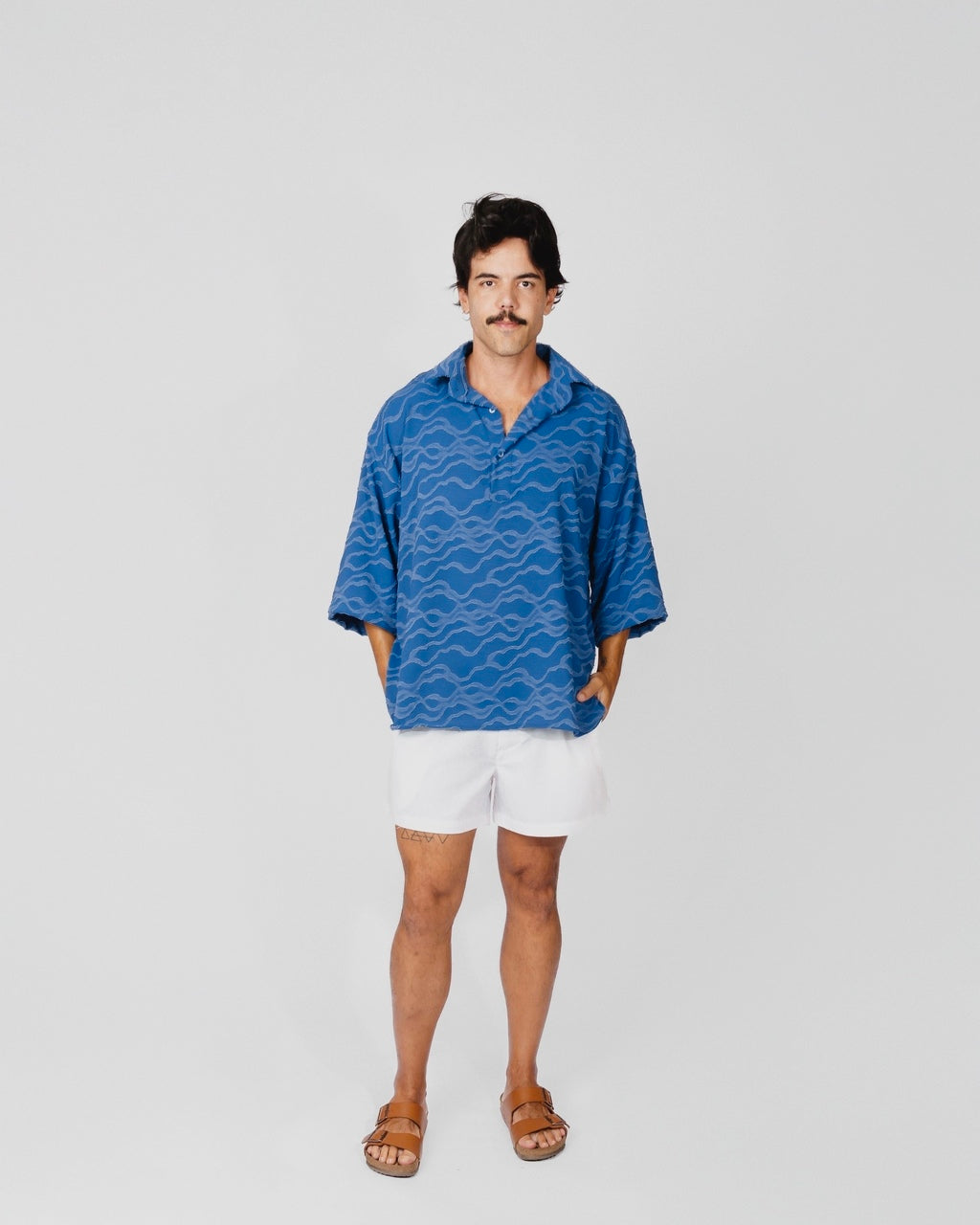 Camisa Ampla Textura Azul