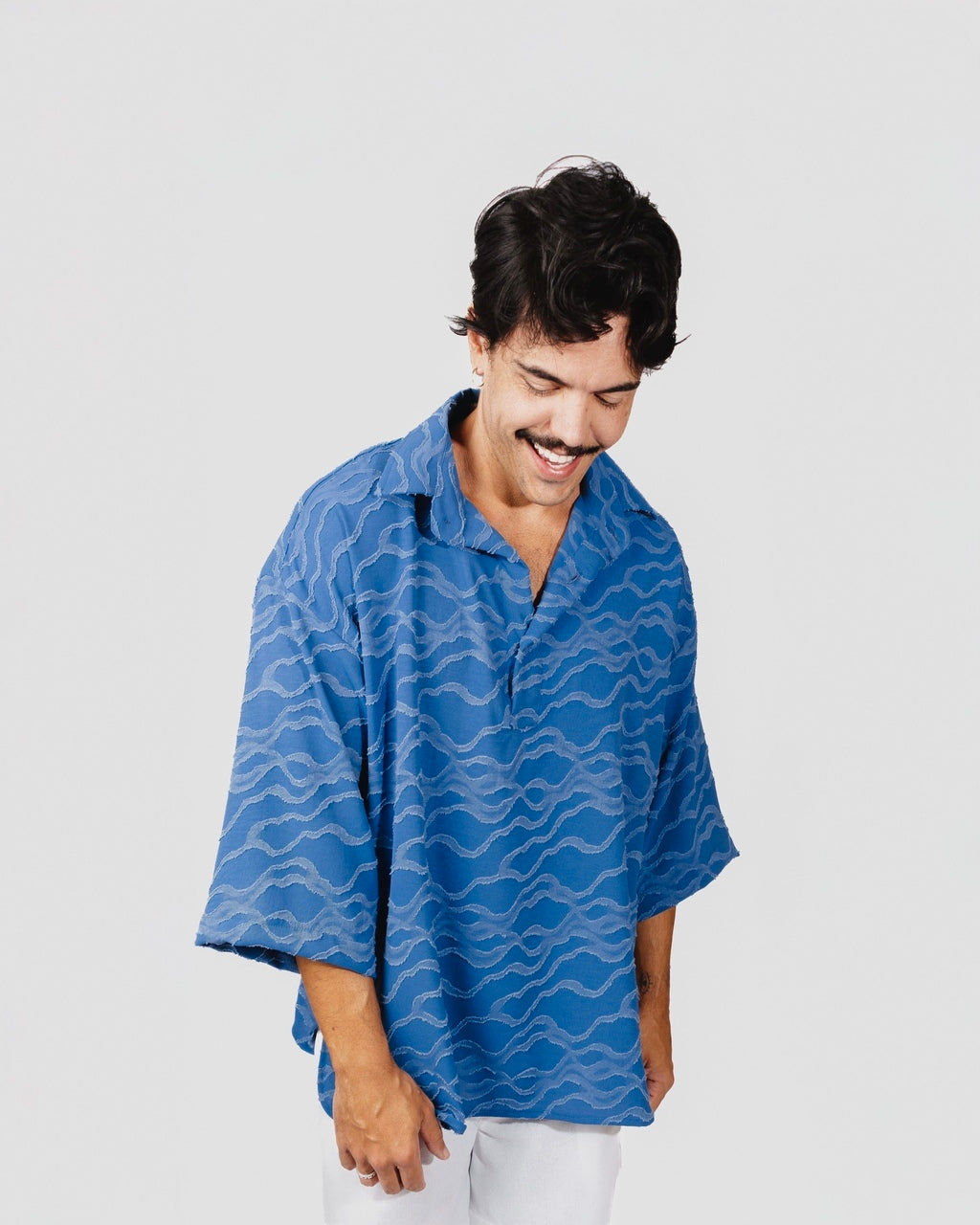 Camisa Ampla Textura Azul