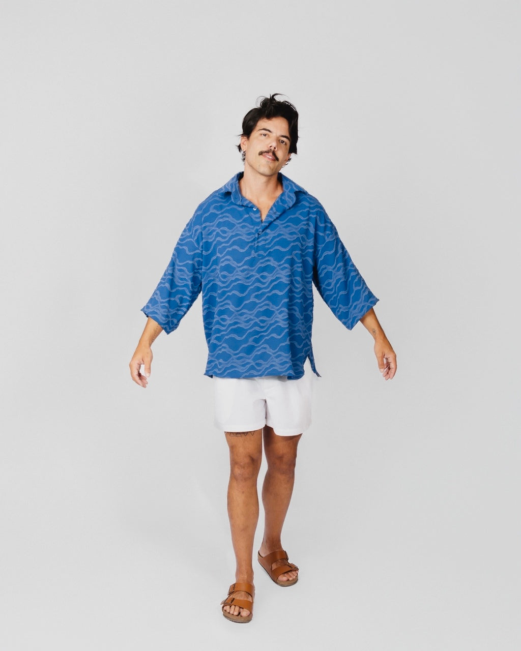 Camisa Ampla Textura Azul