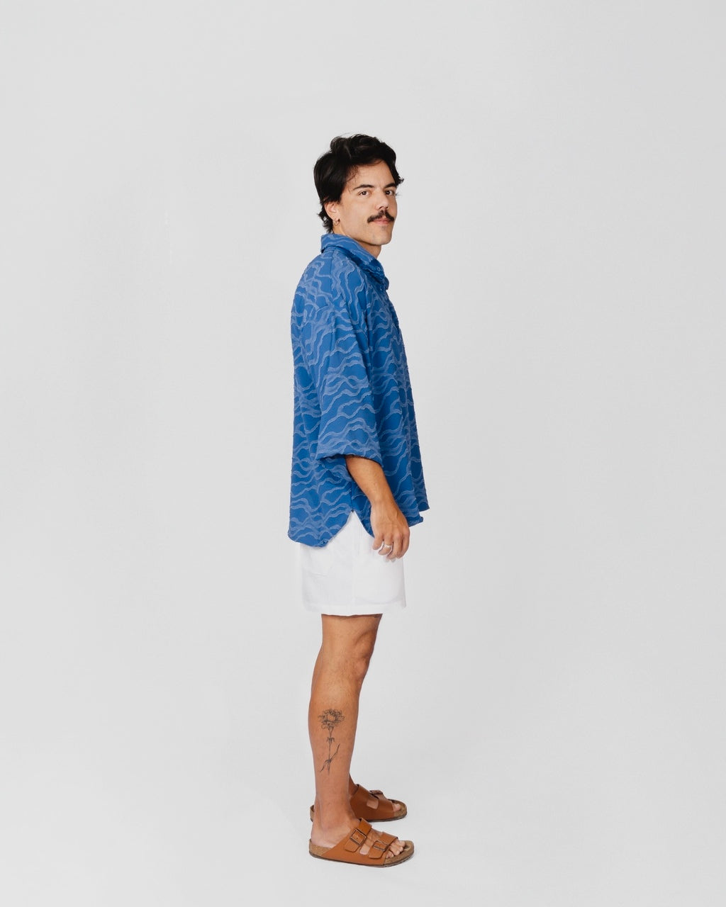 Camisa Ampla Textura Azul