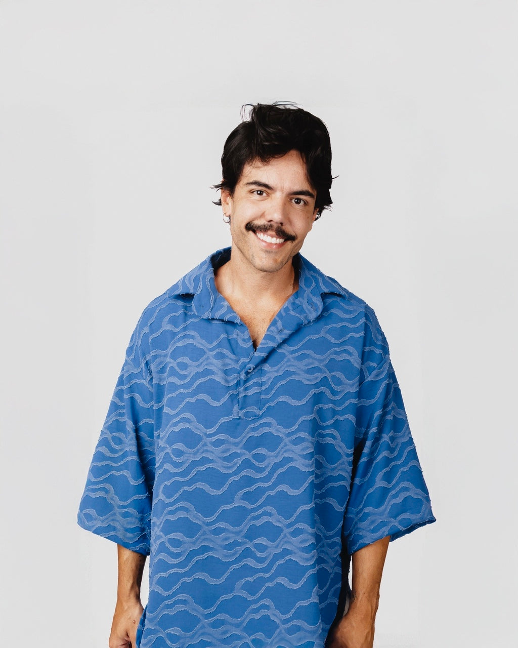 Camisa Ampla Textura Azul