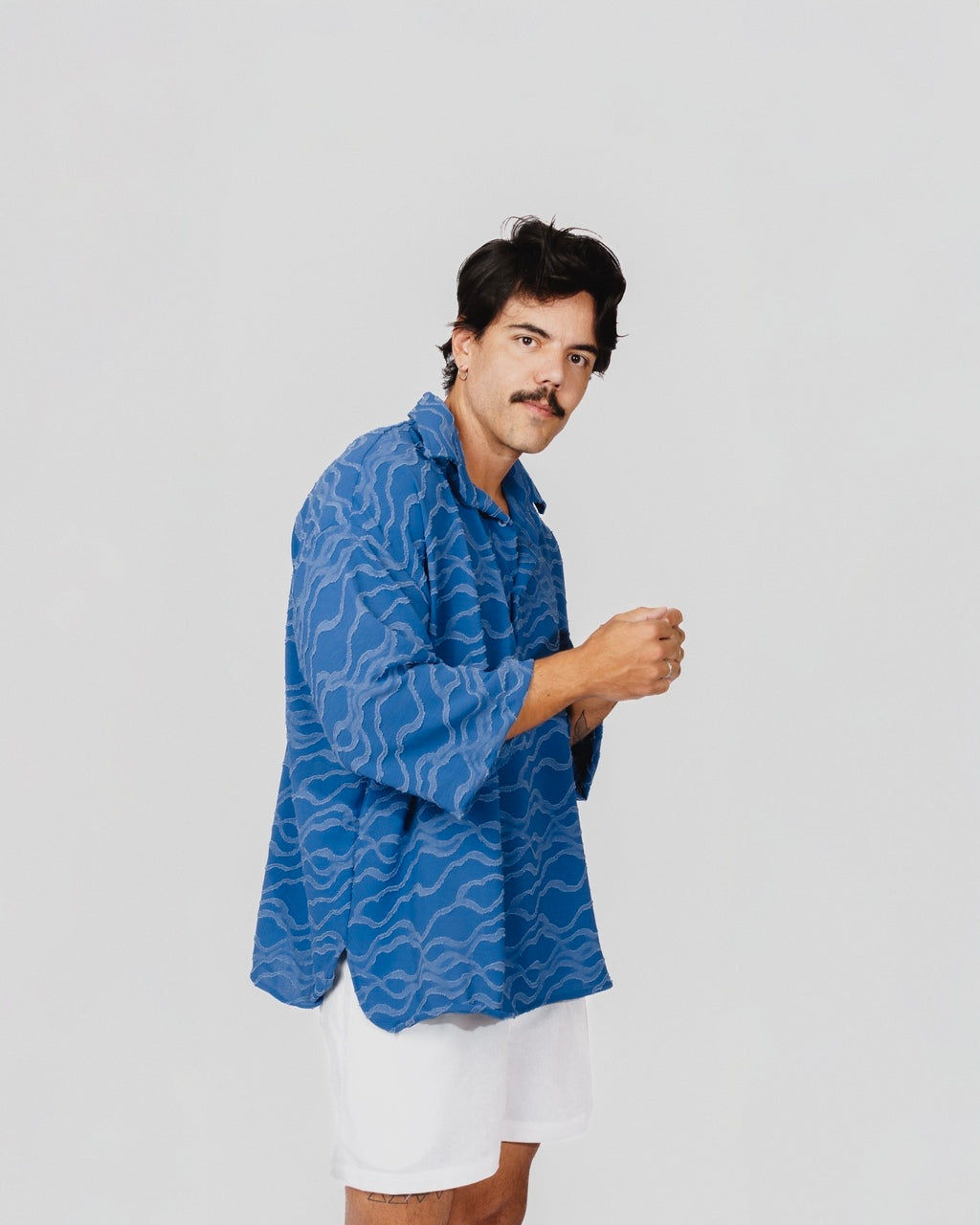 Camisa Ampla Textura Azul