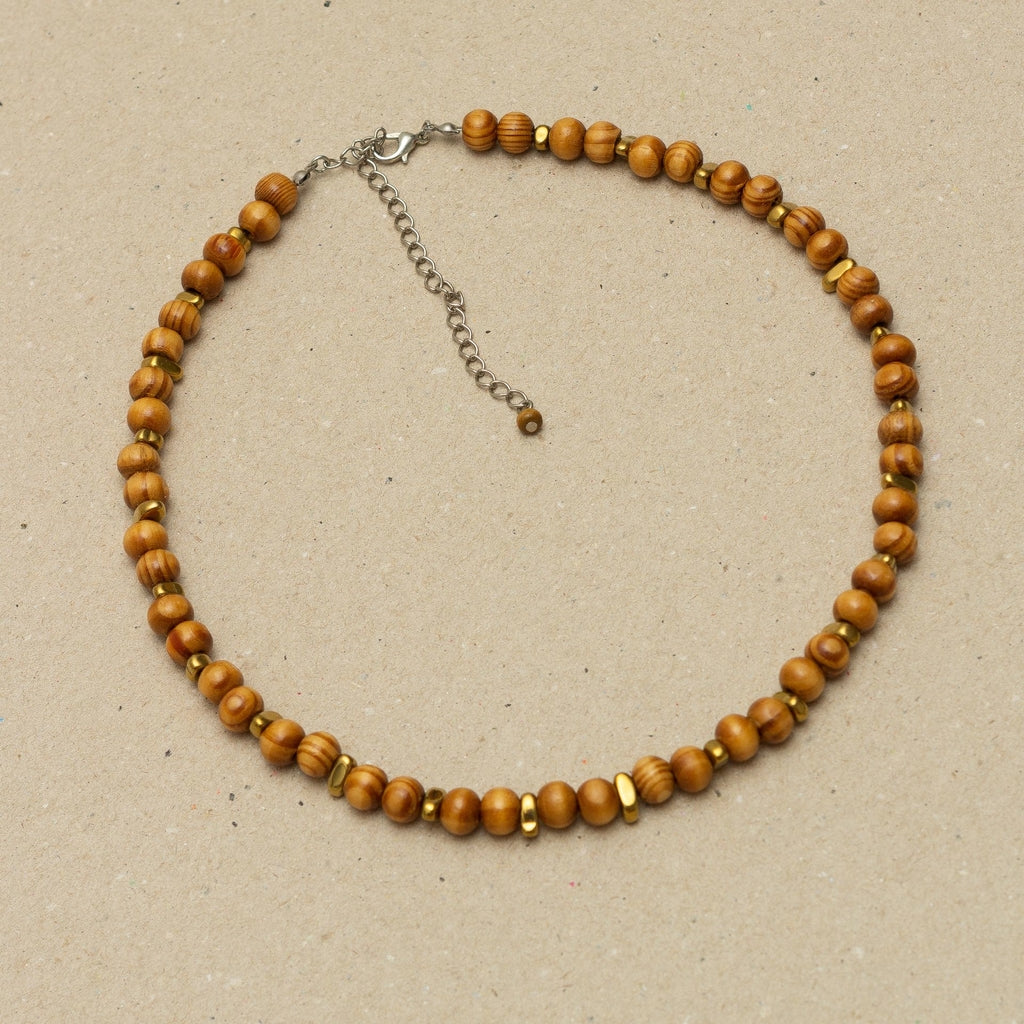 COLAR CHOKER MADEIRA COM HEMATITA