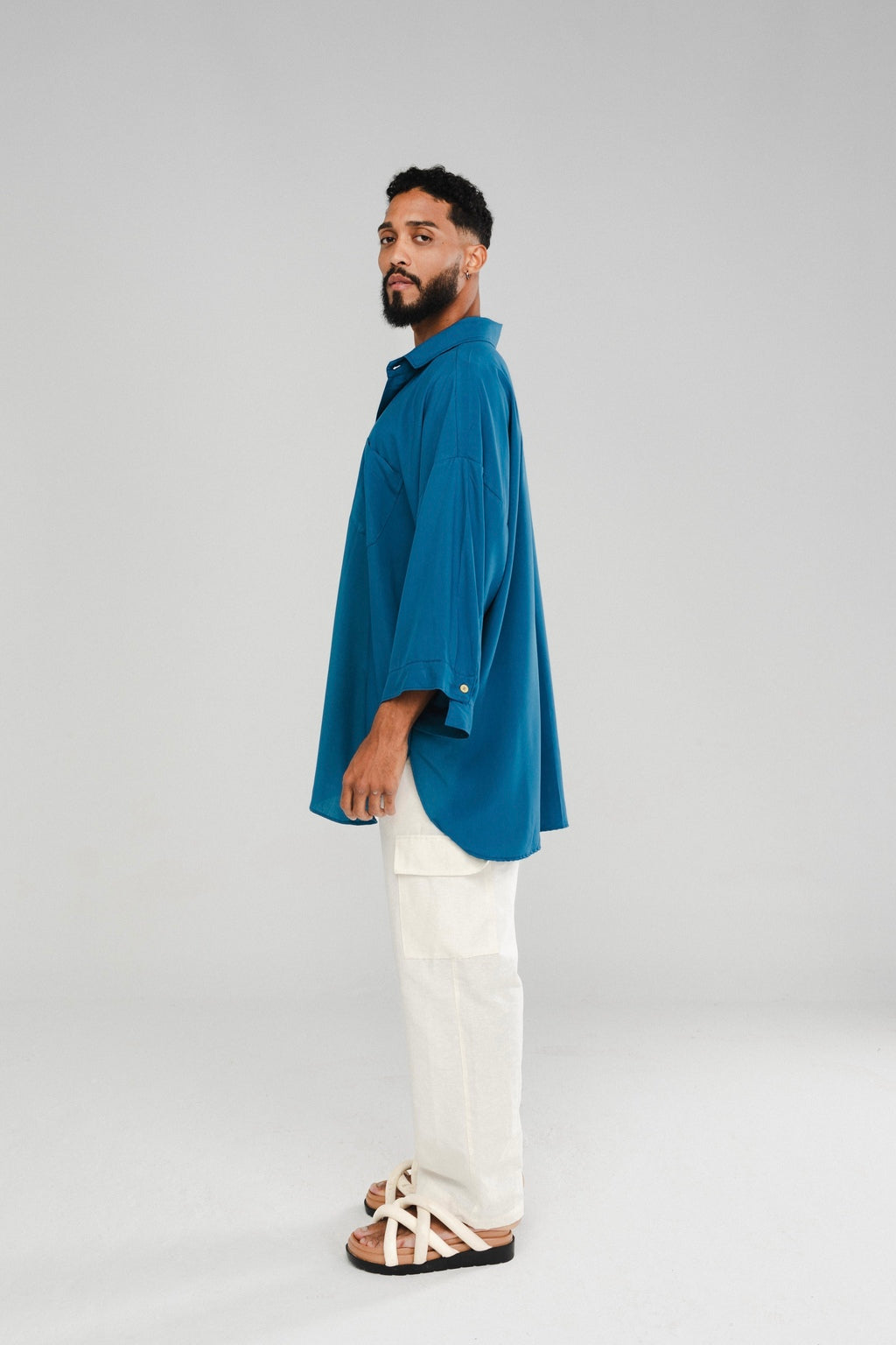 Camisa Oversized Viscose Azul Petróleo