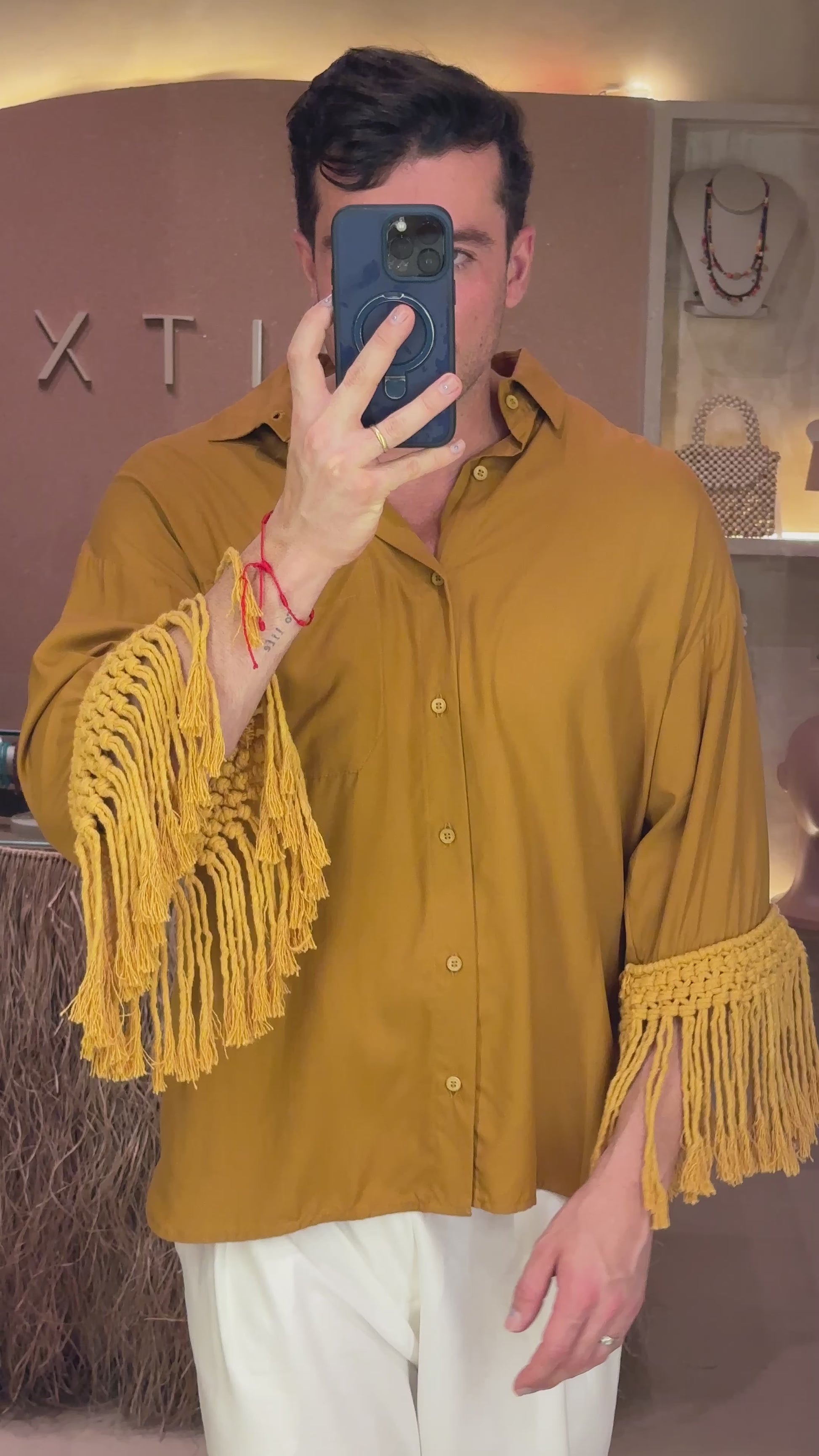 Camisa Franjas Oversized Marrom