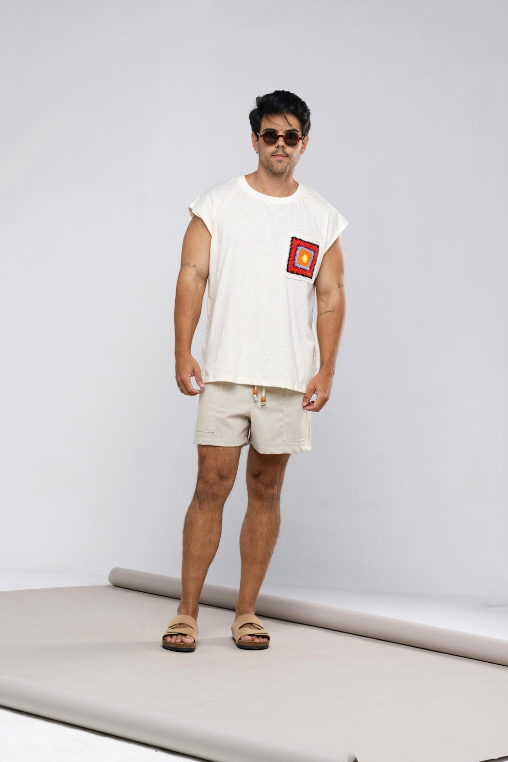 Regata Algodão Bolso Crochê Off White