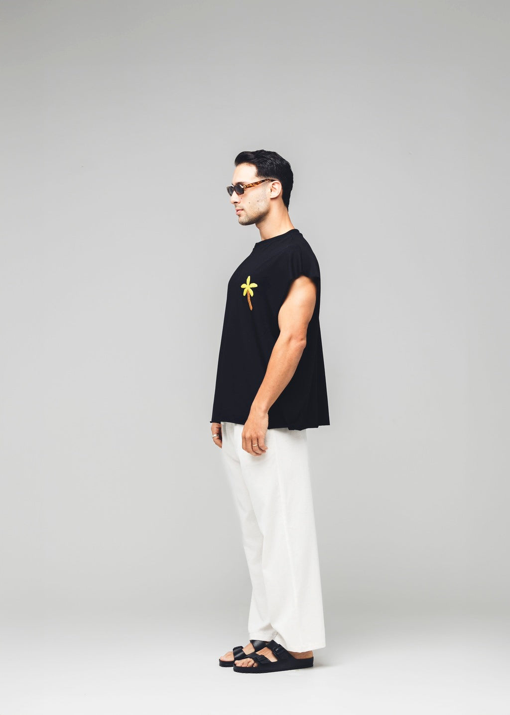 Regata Oversized Coqueiro Crochê Preta